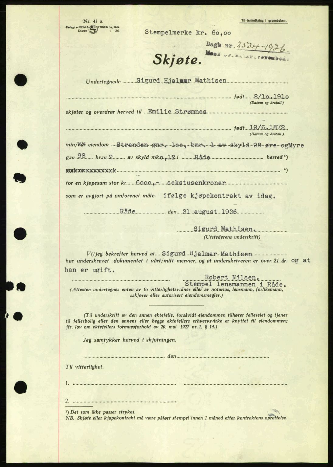 Moss sorenskriveri, SAO/A-10168: Pantebok nr. A2, 1936-1937, Dagboknr: 2534/1936