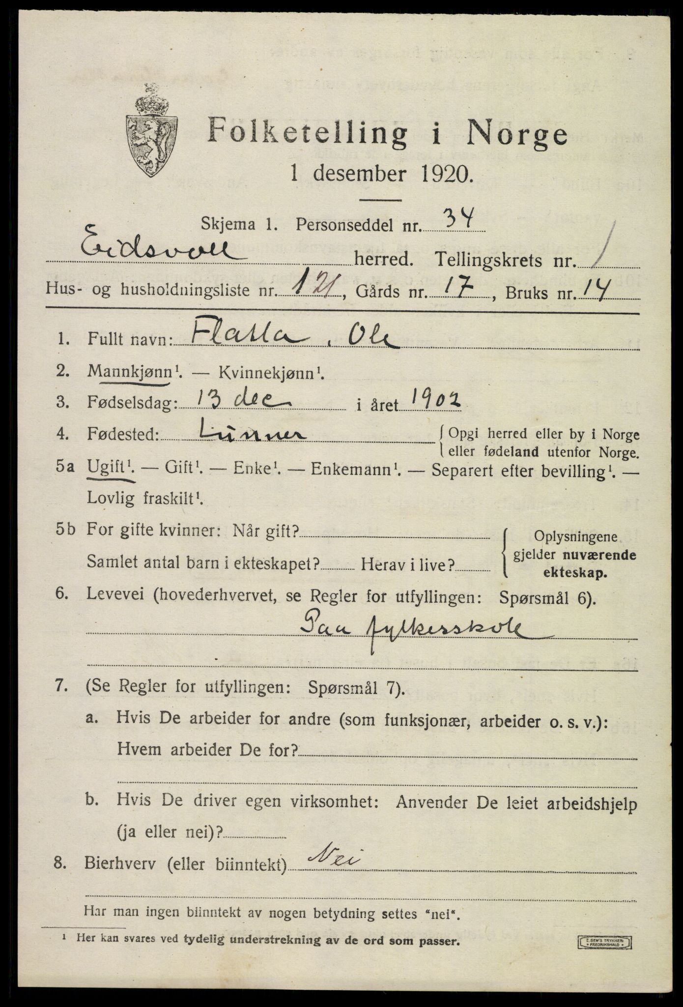 SAO, Folketelling 1920 for 0237 Eidsvoll herred, 1920, s. 5147