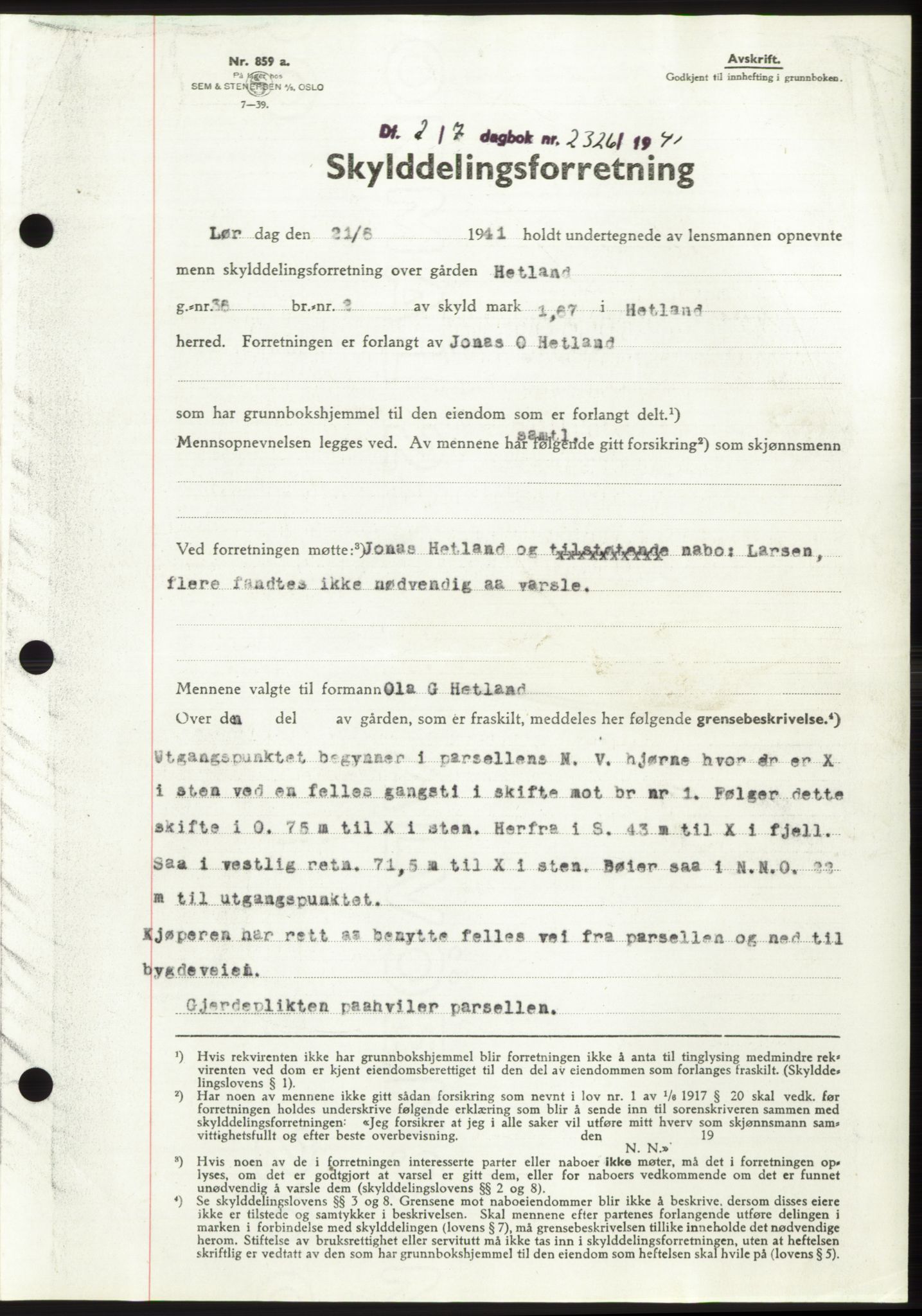 Jæren sorenskriveri, SAST/A-100310/03/G/Gba/L0080: Pantebok, 1941-1941, Dagboknr: 2326/1941