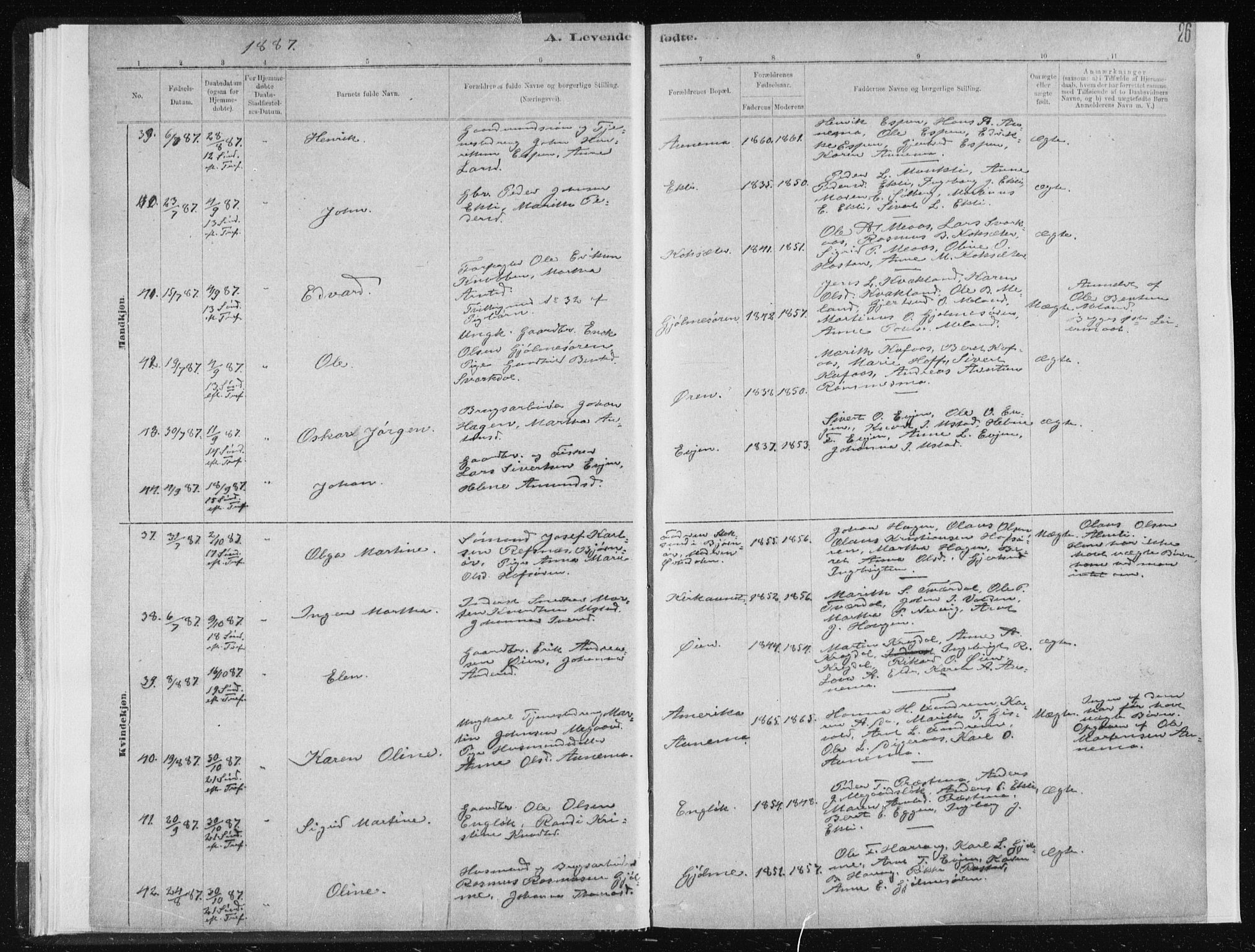 Ministerialprotokoller, klokkerbøker og fødselsregistre - Sør-Trøndelag, AV/SAT-A-1456/668/L0818: Klokkerbok nr. 668C07, 1885-1898, s. 26