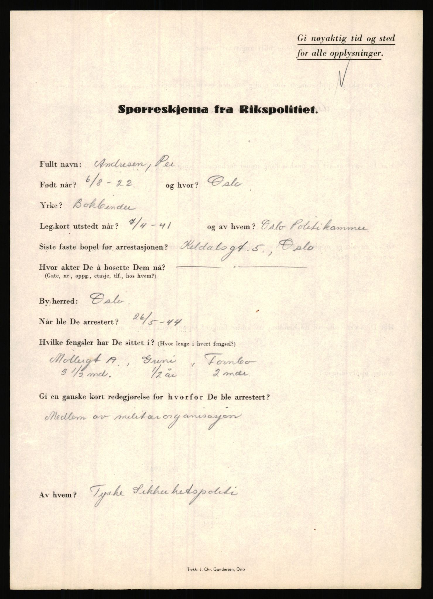 Rikspolitisjefen, AV/RA-S-1560/L/L0001: Abelseth, Rudolf - Berentsen, Odd, 1940-1945, s. 733