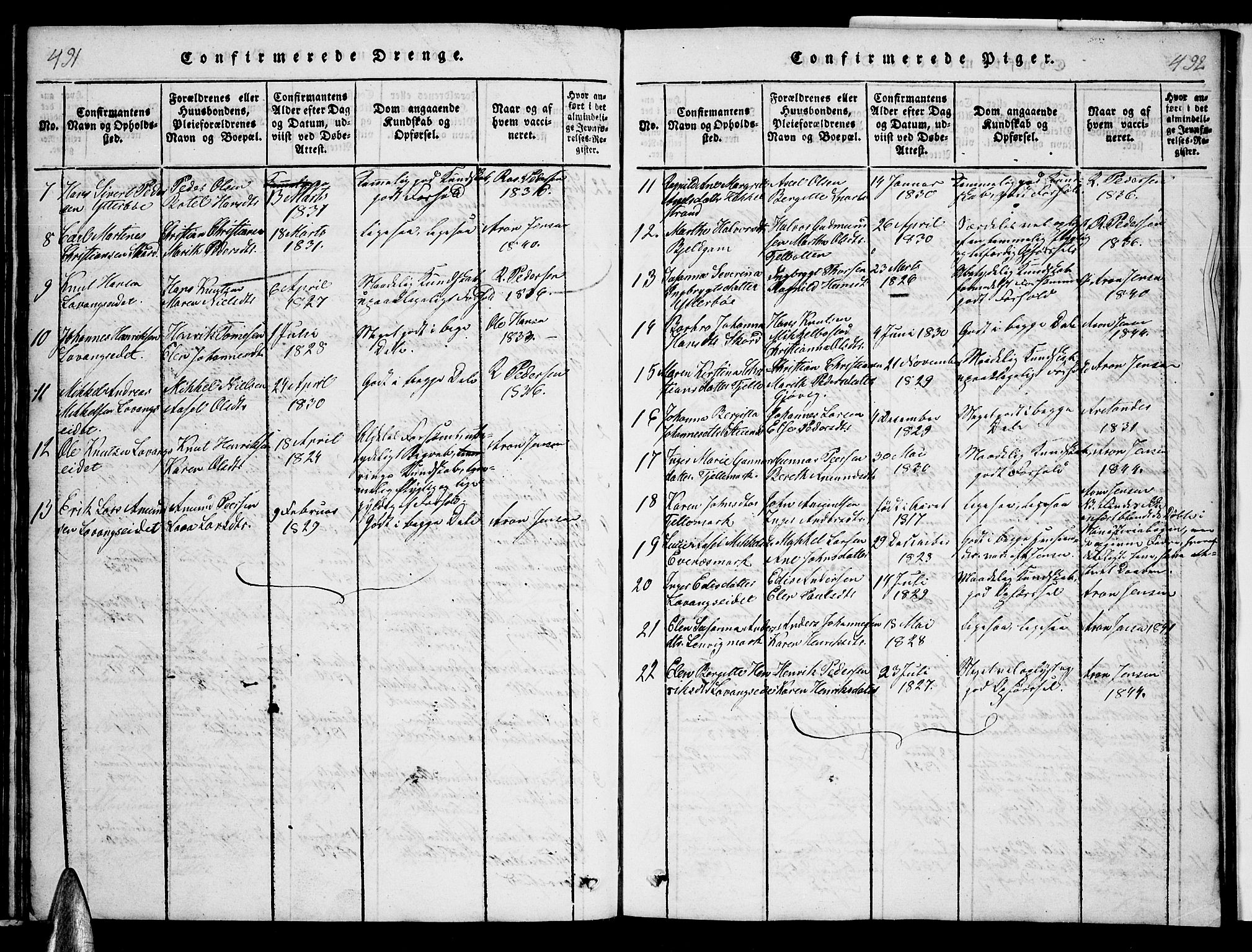 Ministerialprotokoller, klokkerbøker og fødselsregistre - Nordland, AV/SAT-A-1459/863/L0911: Klokkerbok nr. 863C01, 1821-1858, s. 491-492