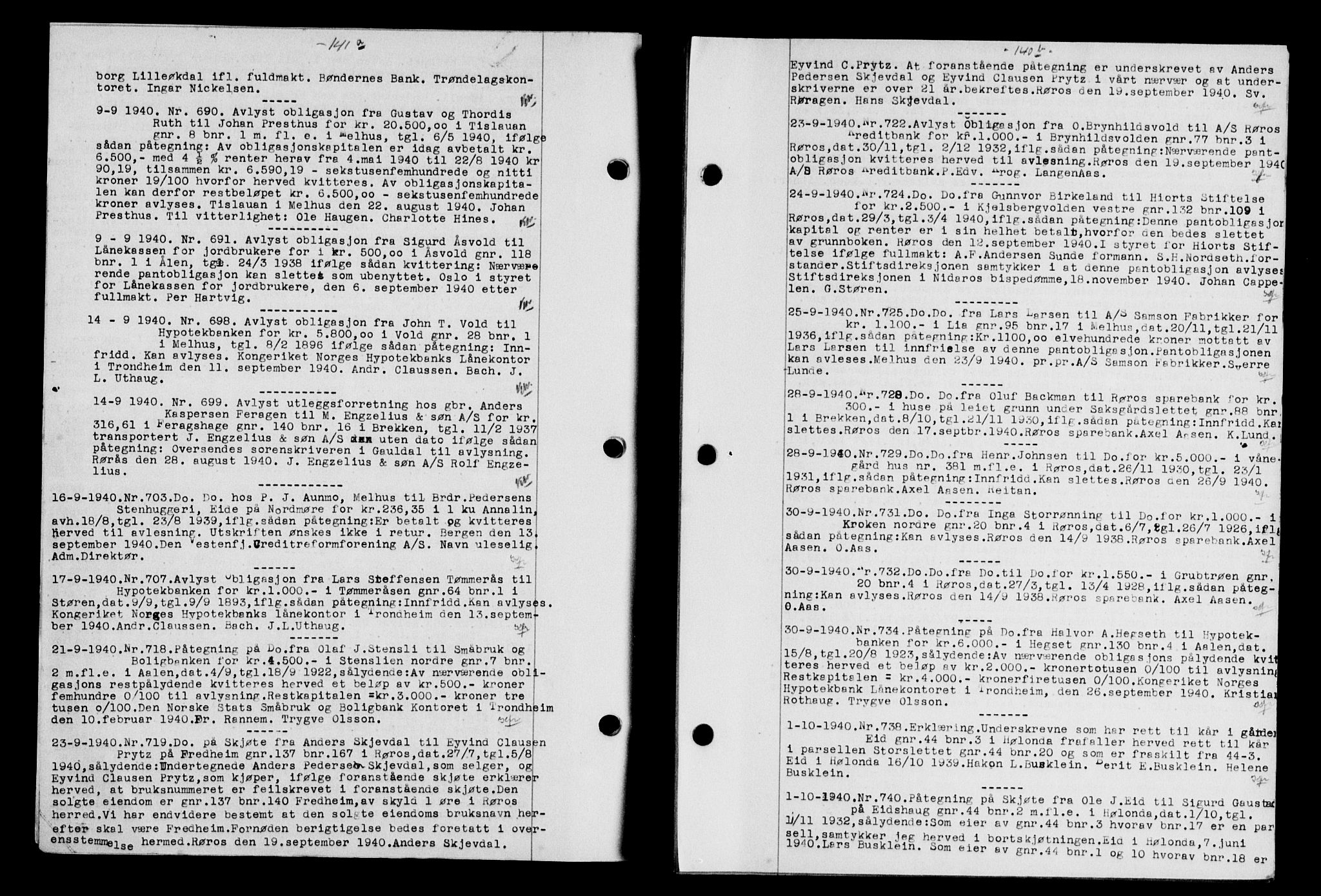 Gauldal sorenskriveri, SAT/A-0014/1/2/2C/L0052: Pantebok nr. 57, 1940-1941, Dagboknr: 690/1940