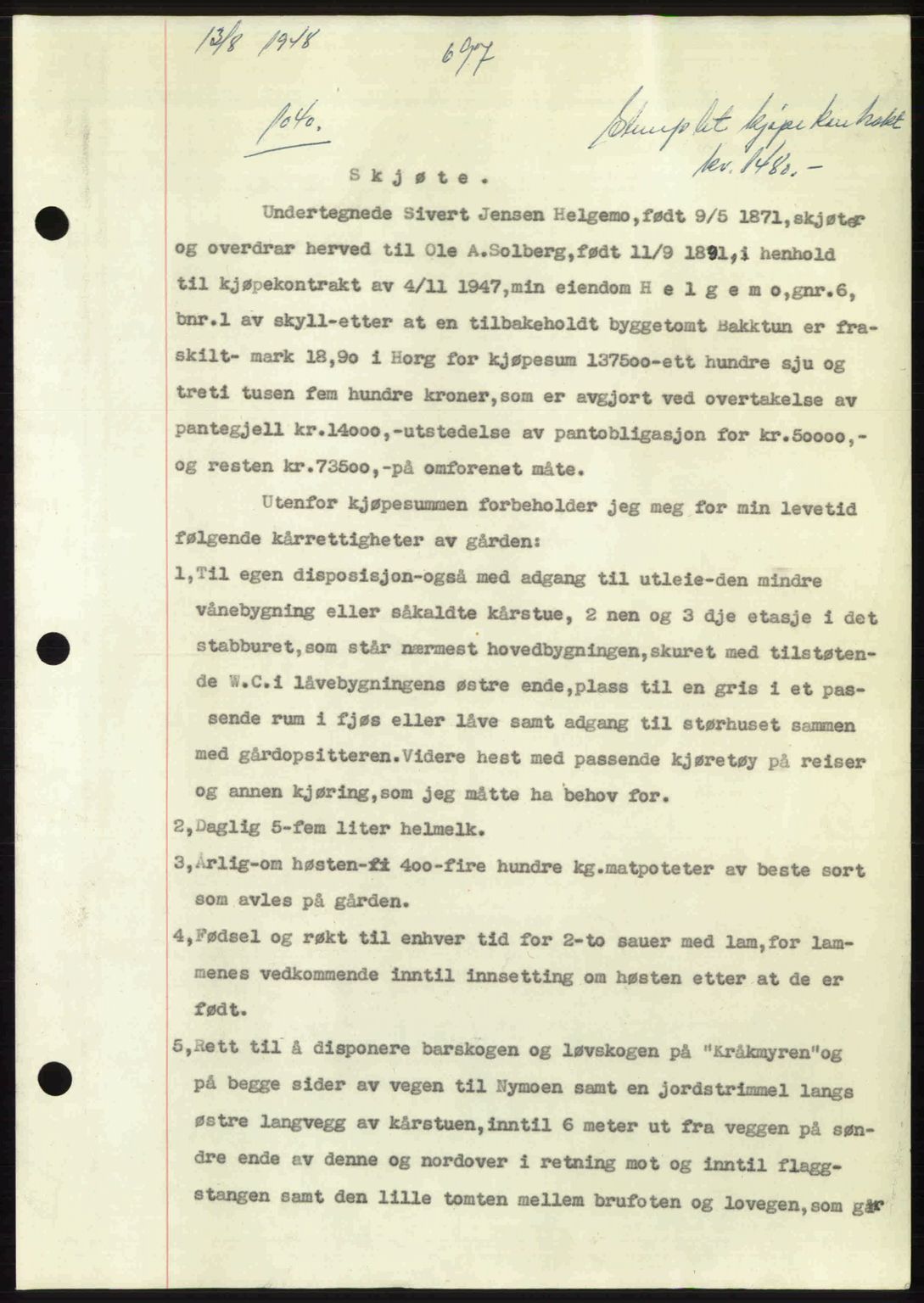 Gauldal sorenskriveri, SAT/A-0014/1/2/2C: Pantebok nr. A6, 1948-1948, Dagboknr: 1040/1948