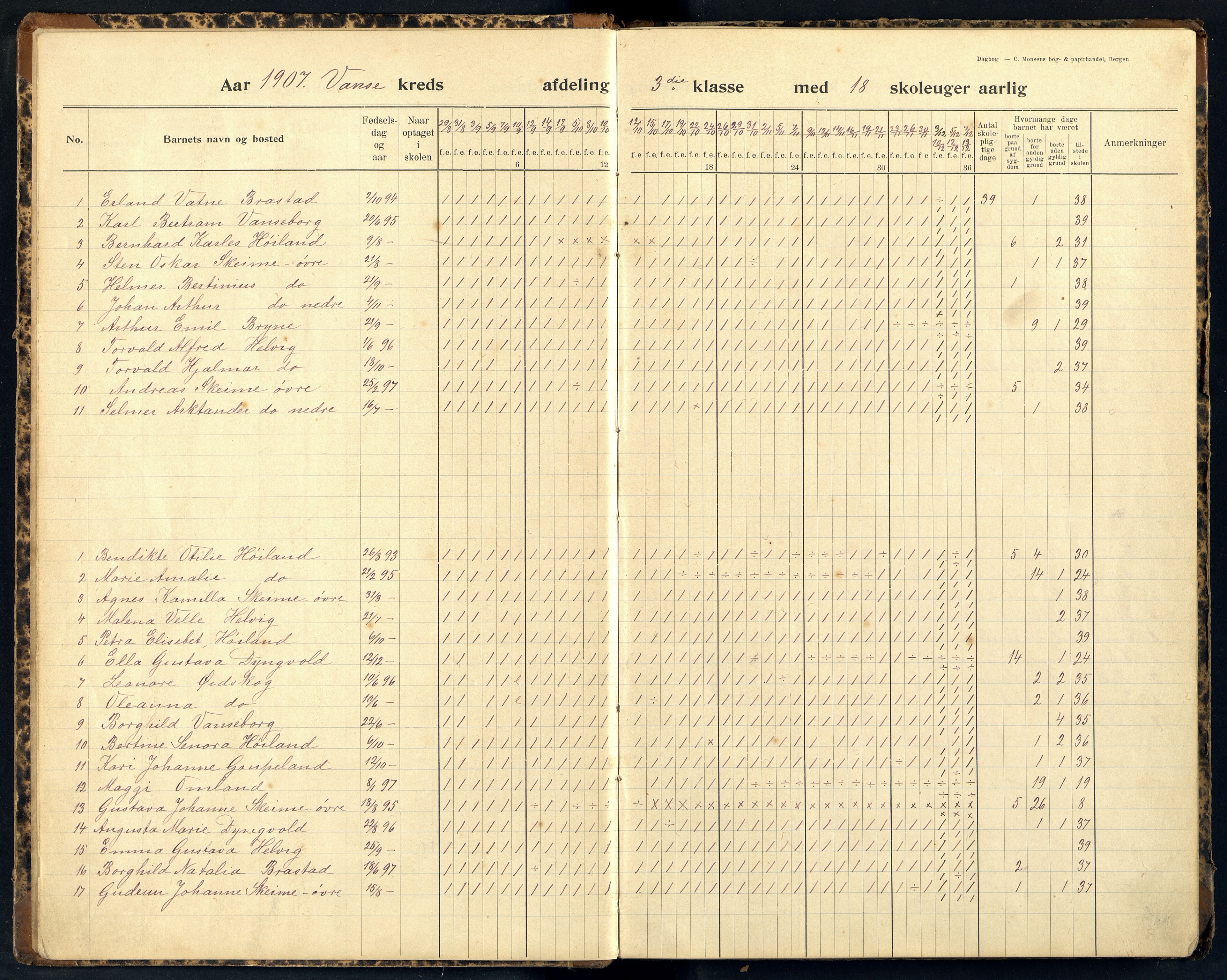 Lista kommune - Vanse Skole, ARKSOR/1003LI550/I/L0006: Dagbok, 1907-1923