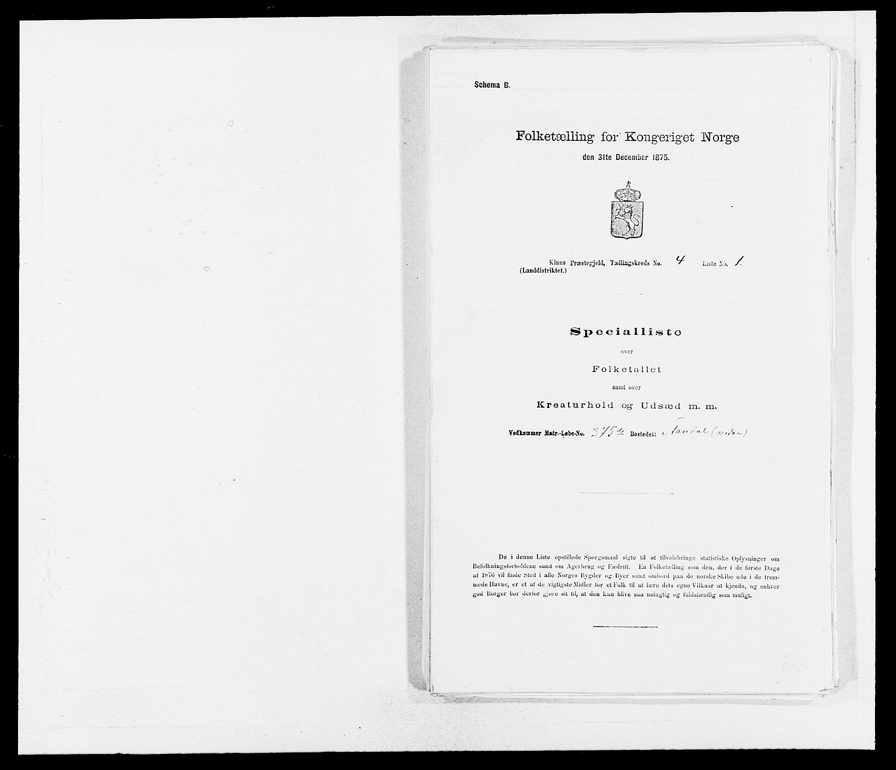 SAB, Folketelling 1875 for 1437L Kinn prestegjeld, Kinn sokn og Svanøy sokn, 1875, s. 401