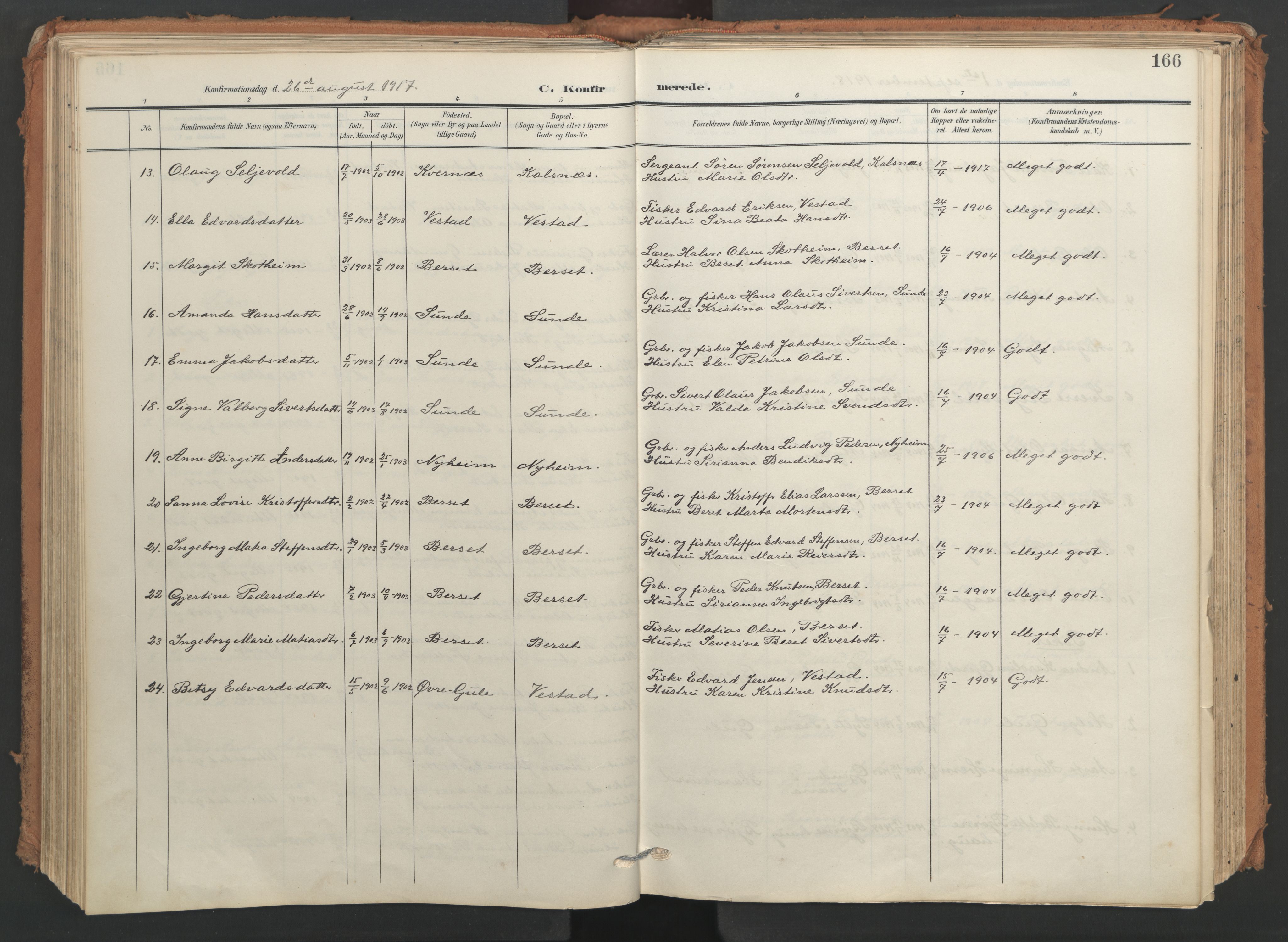 Ministerialprotokoller, klokkerbøker og fødselsregistre - Møre og Romsdal, AV/SAT-A-1454/566/L0771: Ministerialbok nr. 566A10, 1904-1929, s. 166