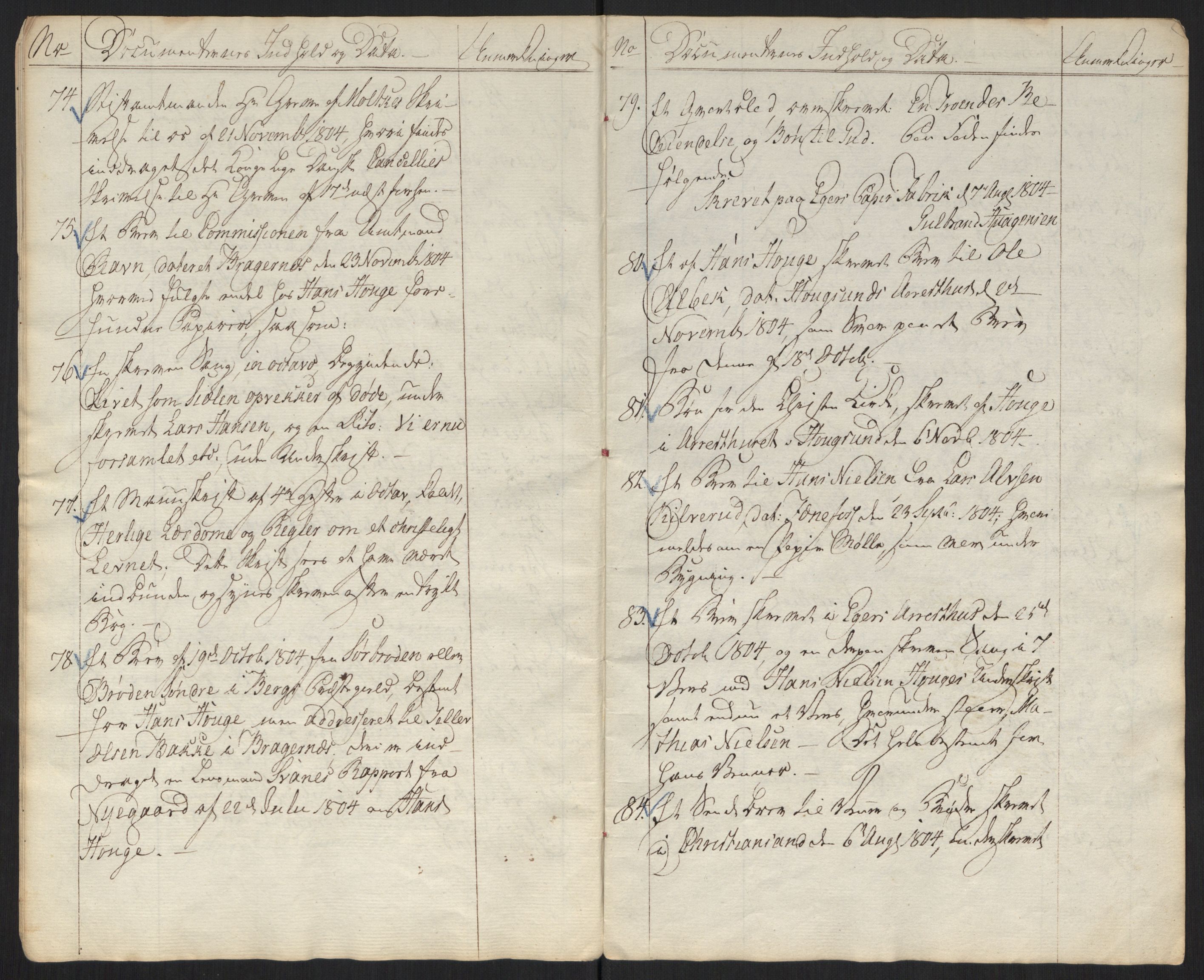 Justisdepartementet, Kommisjon i saken mot Hans Nielsen Hauge 1804, AV/RA-S-1151/D/L0001: Hans Nielsen Hauges sak, 1804-1813