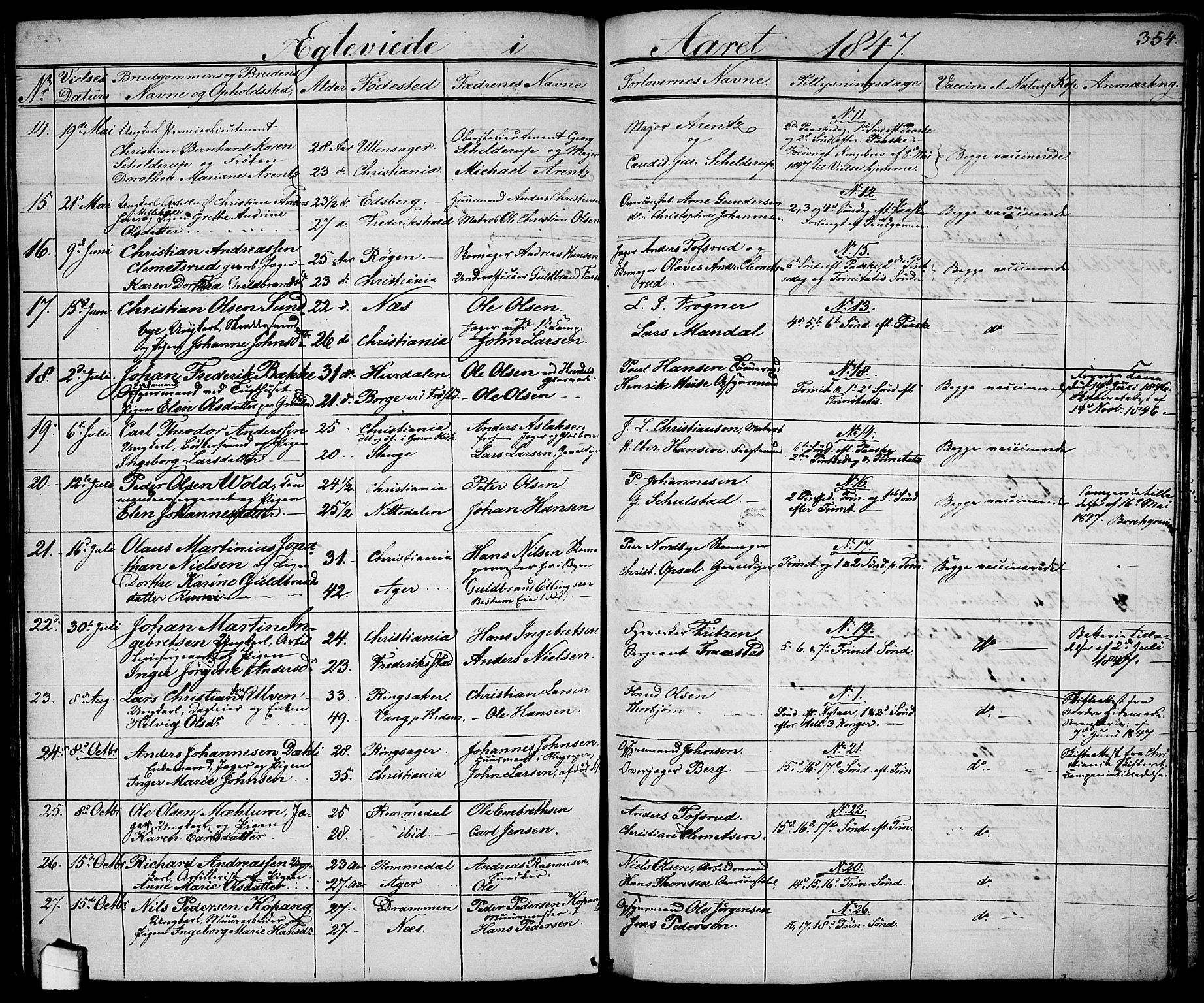 Garnisonsmenigheten Kirkebøker, AV/SAO-A-10846/G/Ga/L0005: Klokkerbok nr. 5, 1841-1860, s. 354