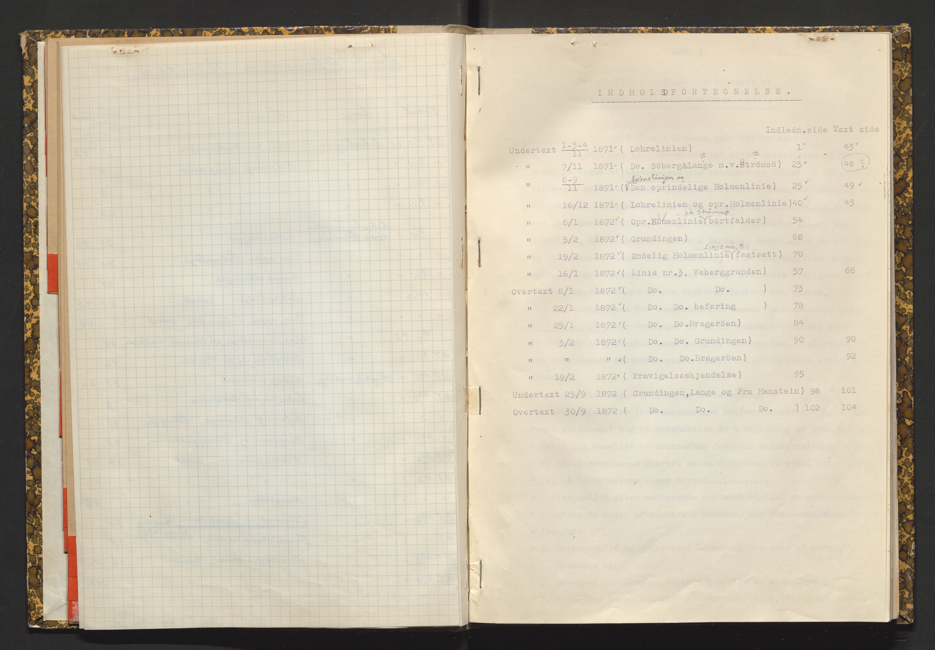 Norges Statsbaner Drammen distrikt (NSB), AV/SAKO-A-30/Y/Yc/L0004: Takster Drammenbanens innføring på Drammen stasjon, 1871-1872