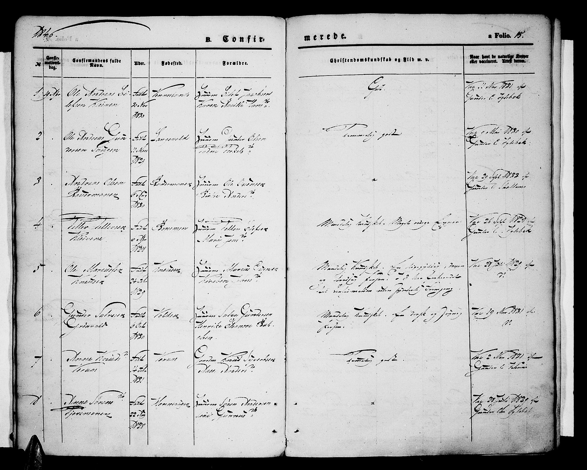 Vennesla sokneprestkontor, SAK/1111-0045/Fa/Fac/L0005: Ministerialbok nr. A 5, 1844-1855, s. 15