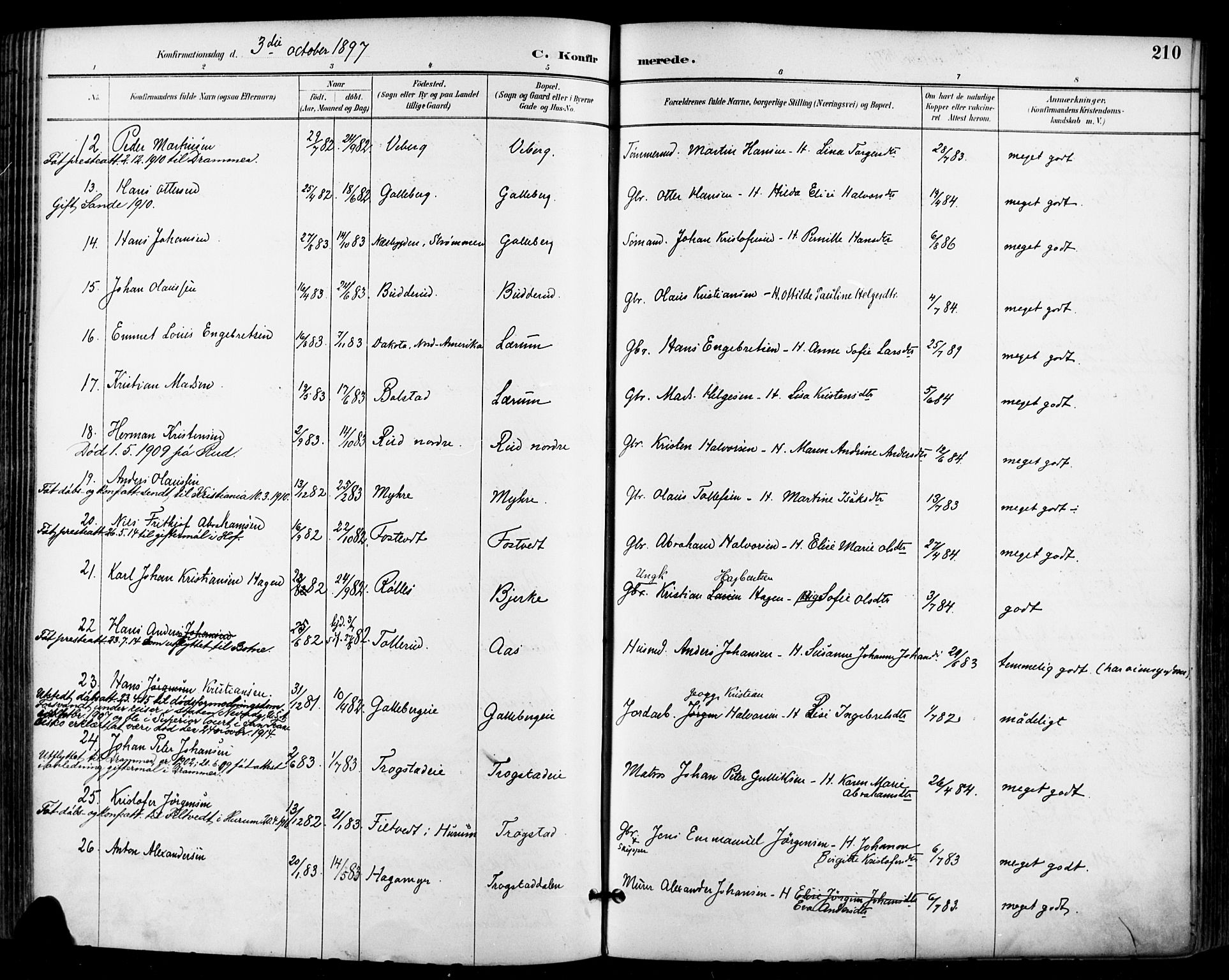 Sande Kirkebøker, AV/SAKO-A-53/F/Fa/L0007: Ministerialbok nr. 7, 1888-1903, s. 210