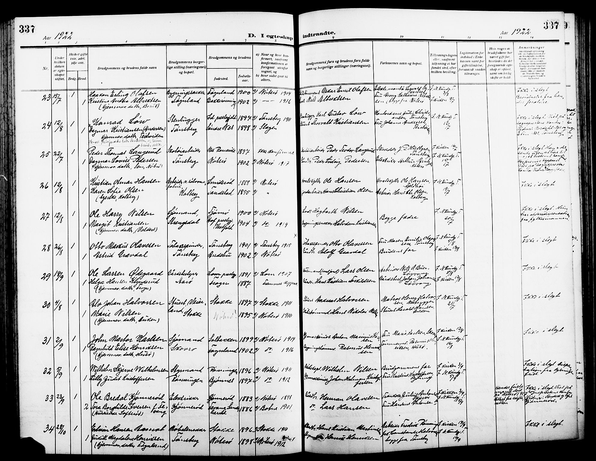 Nøtterøy kirkebøker, AV/SAKO-A-354/G/Ga/L0005: Klokkerbok nr. I 5, 1910-1924, s. 337