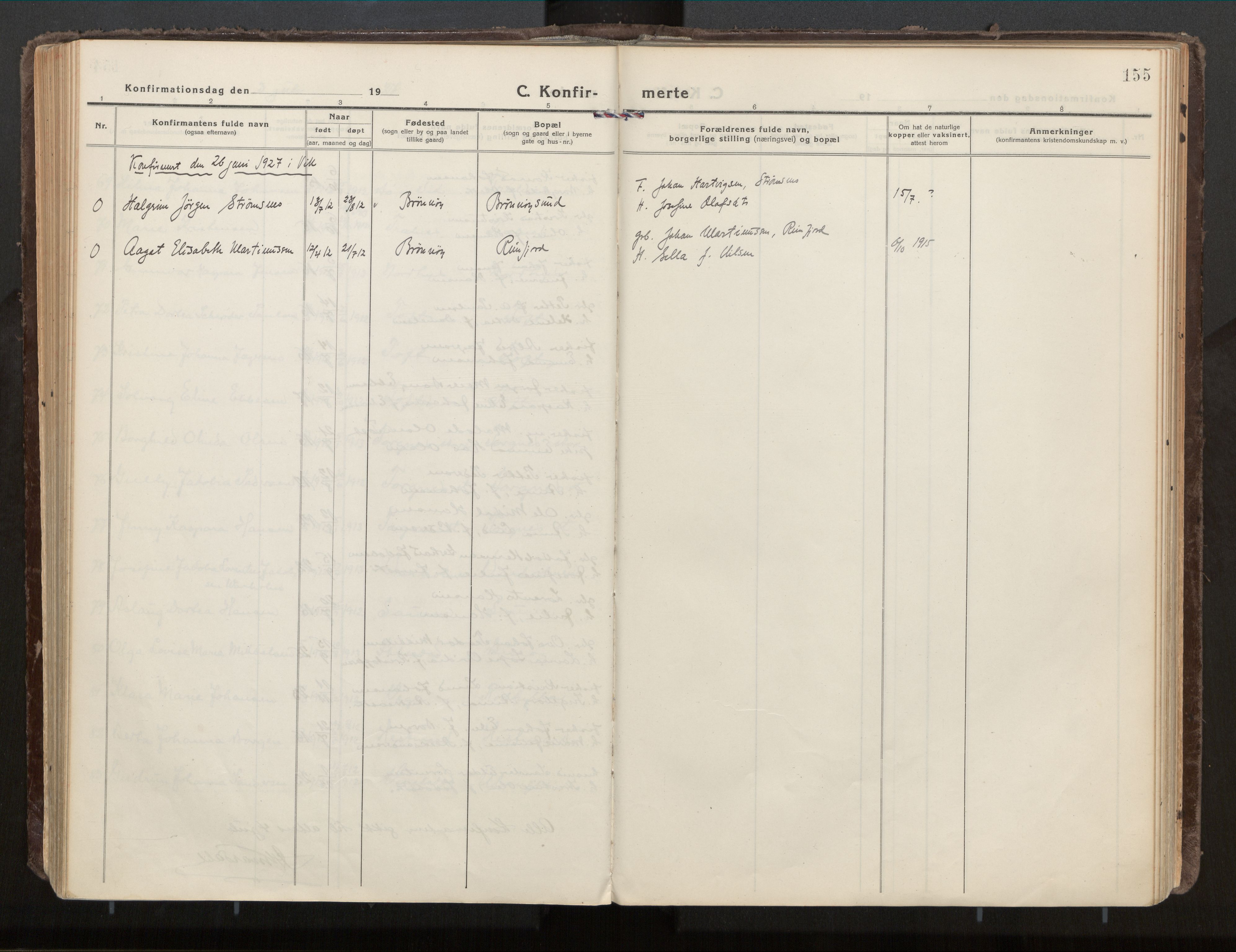 Ministerialprotokoller, klokkerbøker og fødselsregistre - Nordland, AV/SAT-A-1459/813/L0207a: Ministerialbok nr. 813A18, 1919-1927, s. 155