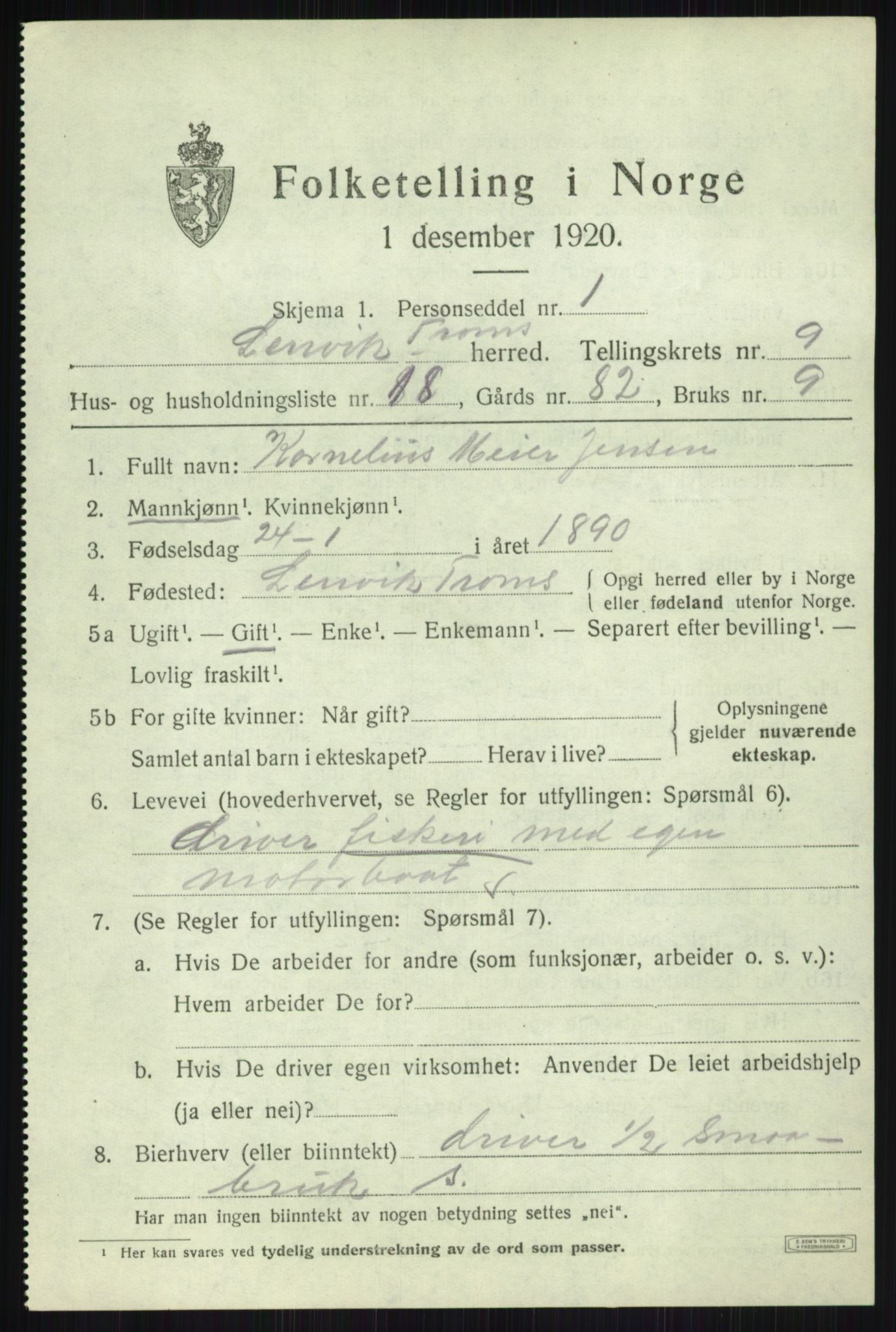 SATØ, Folketelling 1920 for 1931 Lenvik herred, 1920, s. 12500