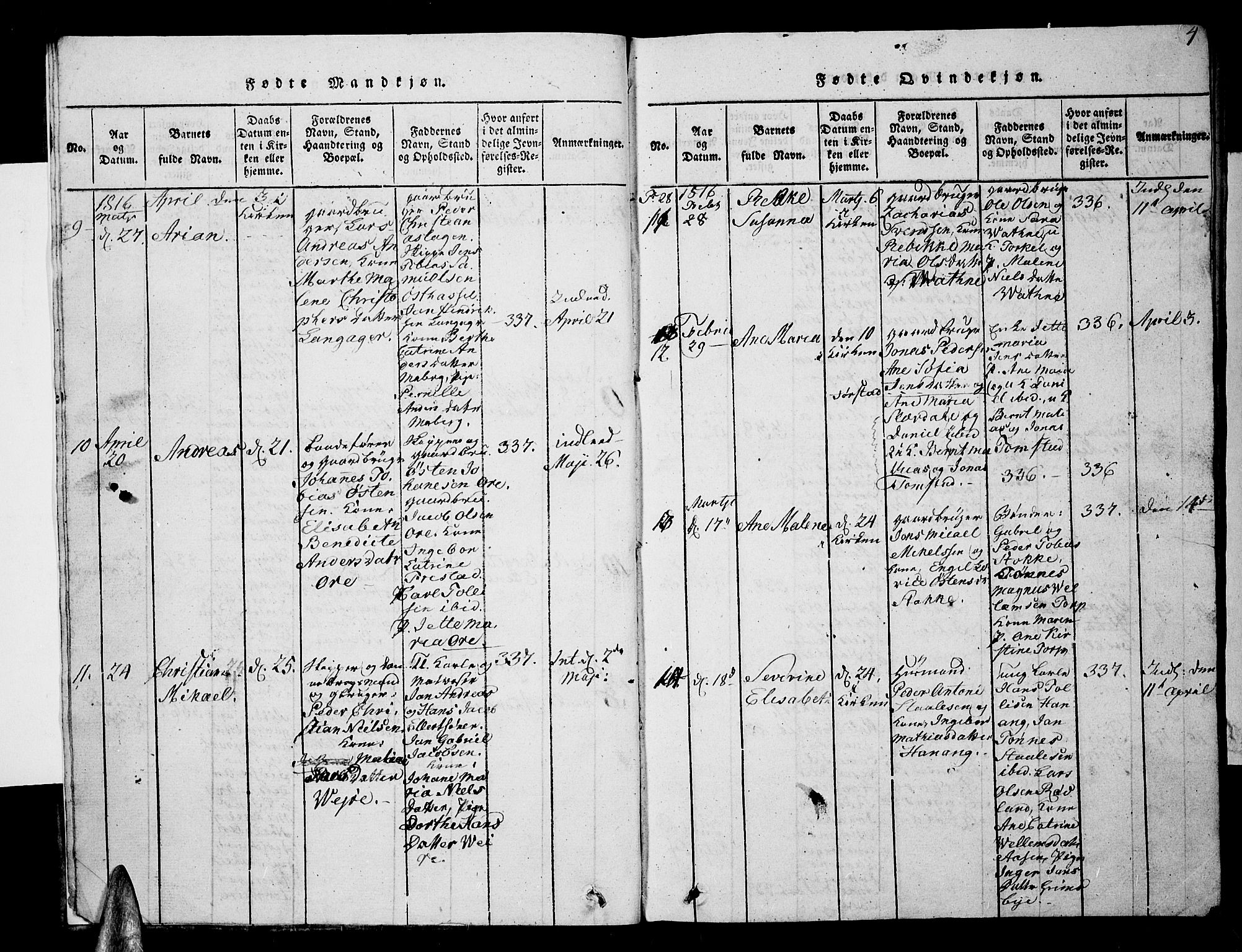 Lista sokneprestkontor, AV/SAK-1111-0027/F/Fb/L0001: Klokkerbok nr. B 1, 1816-1832, s. 4