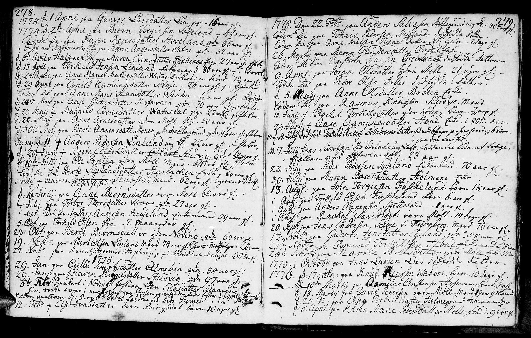 Holum sokneprestkontor, AV/SAK-1111-0022/F/Fa/Faa/L0002: Ministerialbok nr. A 2, 1756-1780, s. 278-279