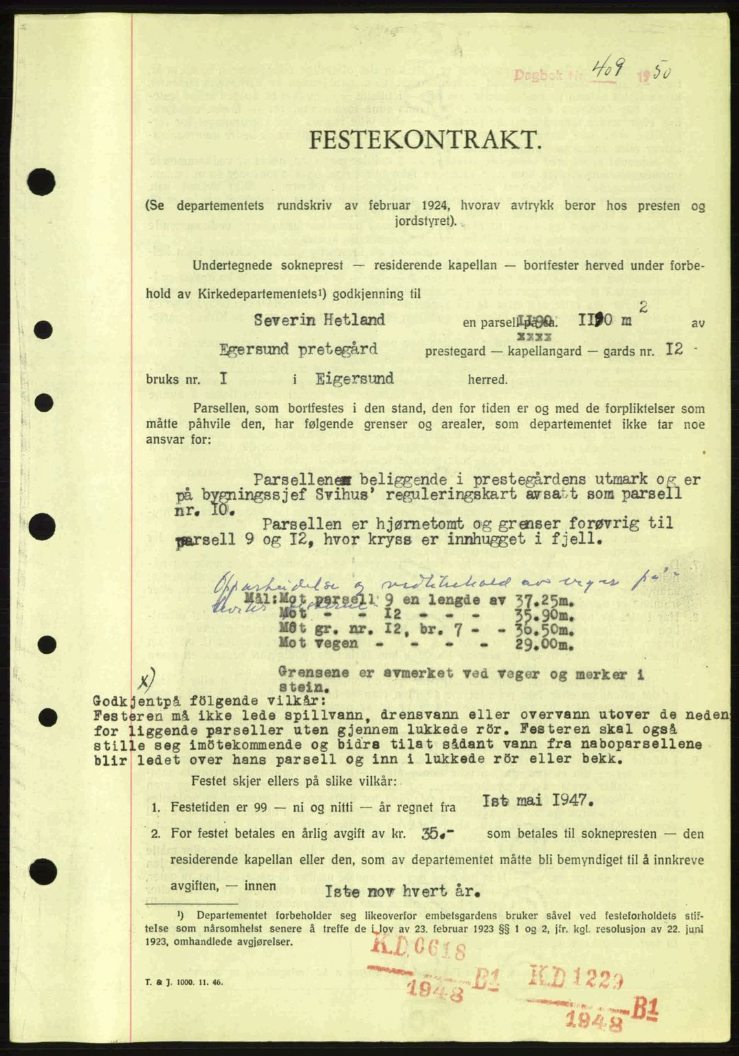 Dalane sorenskriveri, SAST/A-100309/02/G/Gb/L0054: Pantebok nr. A14, 1949-1950, Dagboknr: 409/1950