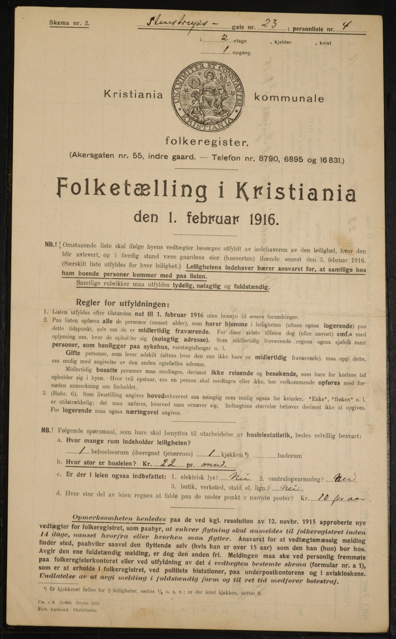 OBA, Kommunal folketelling 1.2.1916 for Kristiania, 1916, s. 104091