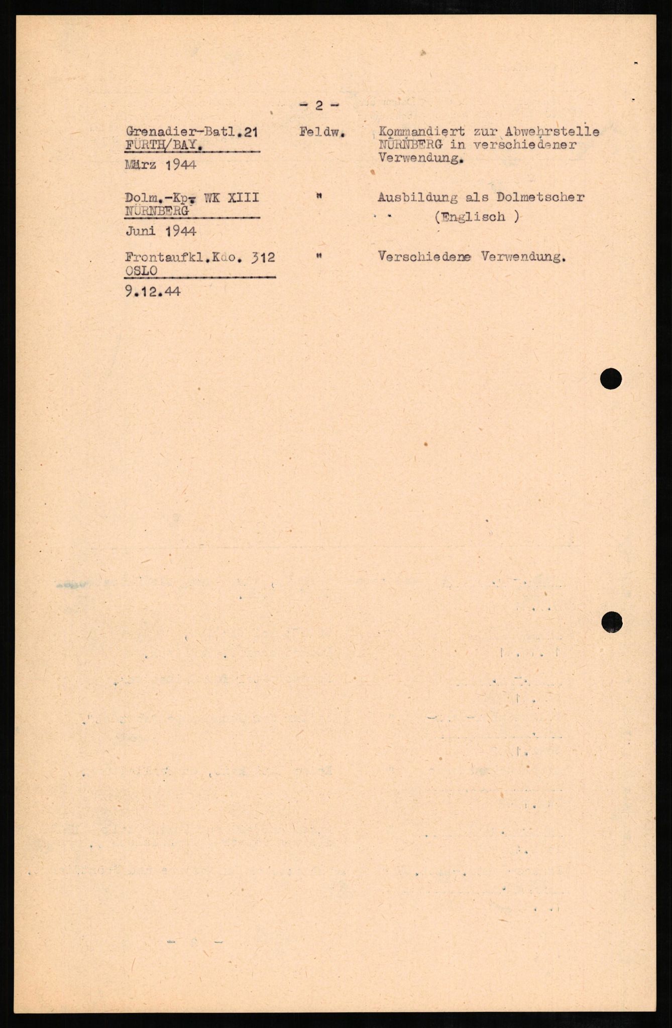 Forsvaret, Forsvarets overkommando II, RA/RAFA-3915/D/Db/L0007: CI Questionaires. Tyske okkupasjonsstyrker i Norge. Tyskere., 1945-1946, s. 100