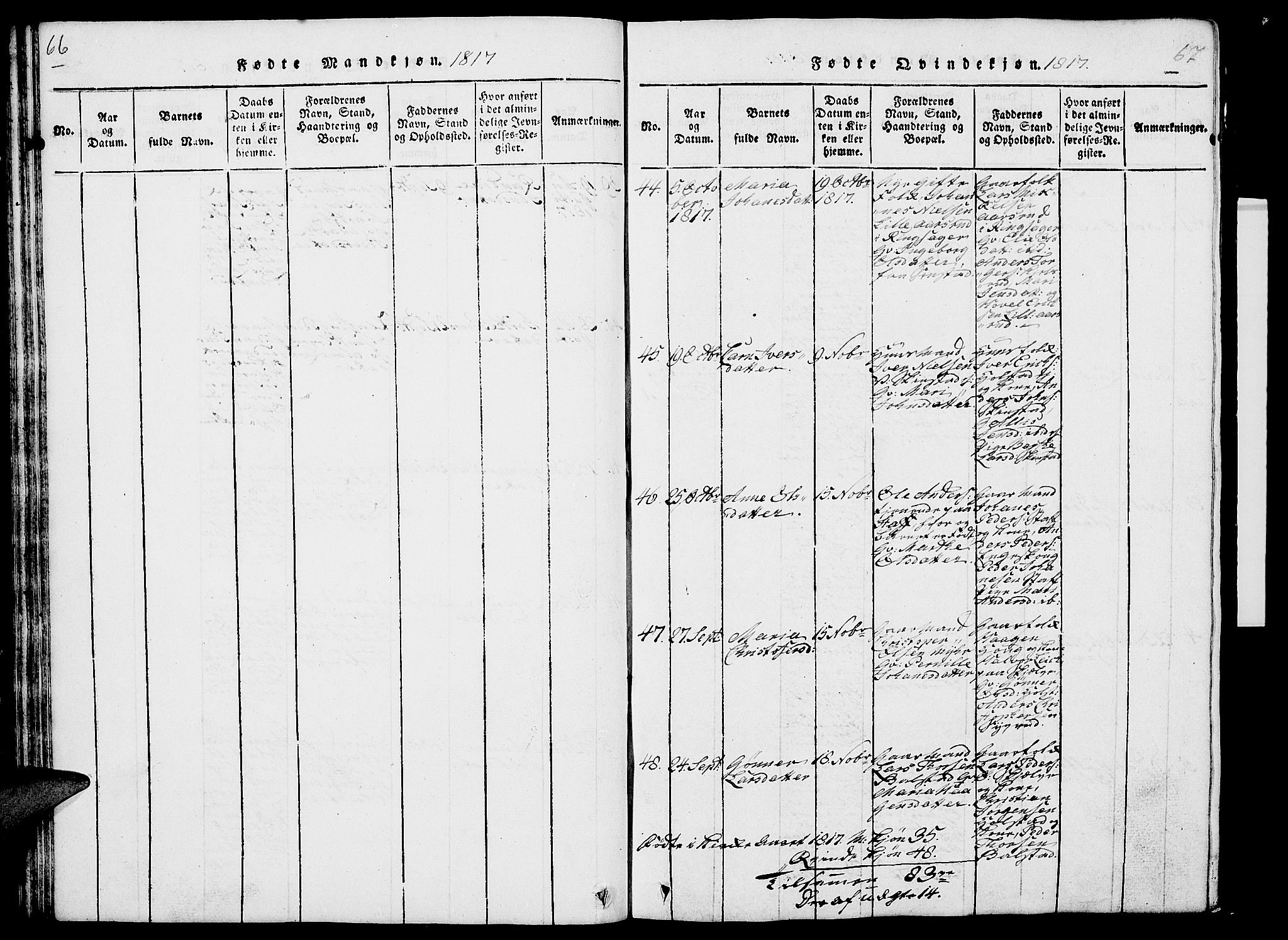 Nes prestekontor, Hedmark, AV/SAH-PREST-020/L/La/L0003: Klokkerbok nr. 3, 1814-1831, s. 66-67