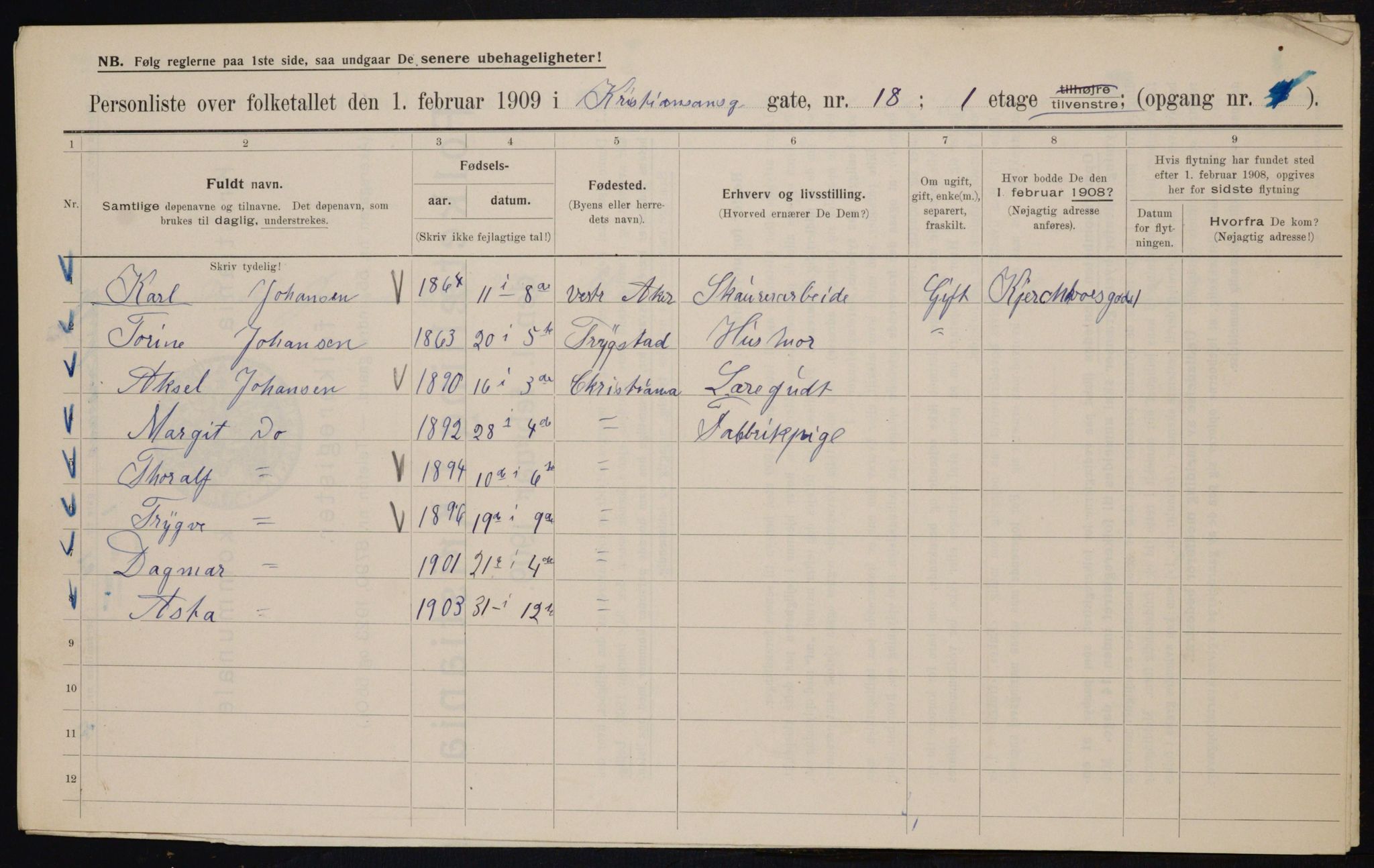 OBA, Kommunal folketelling 1.2.1909 for Kristiania kjøpstad, 1909, s. 49948