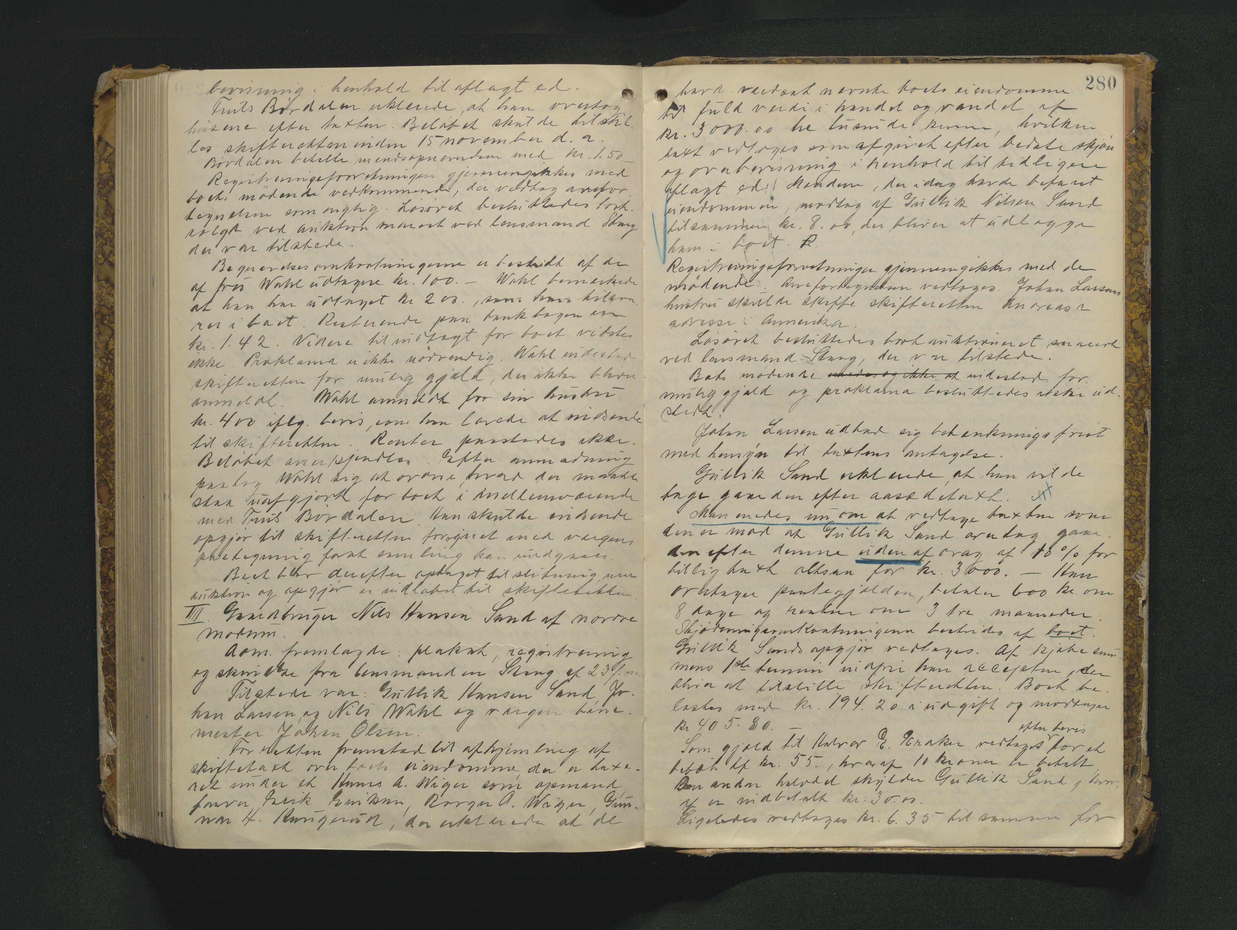 Eiker, Modum og Sigdal sorenskriveri, AV/SAKO-A-123/H/Hb/Hbb/Hbbc/L0005: Registerings- og forhandlingsprotokoll, 1889-1902, s. 280