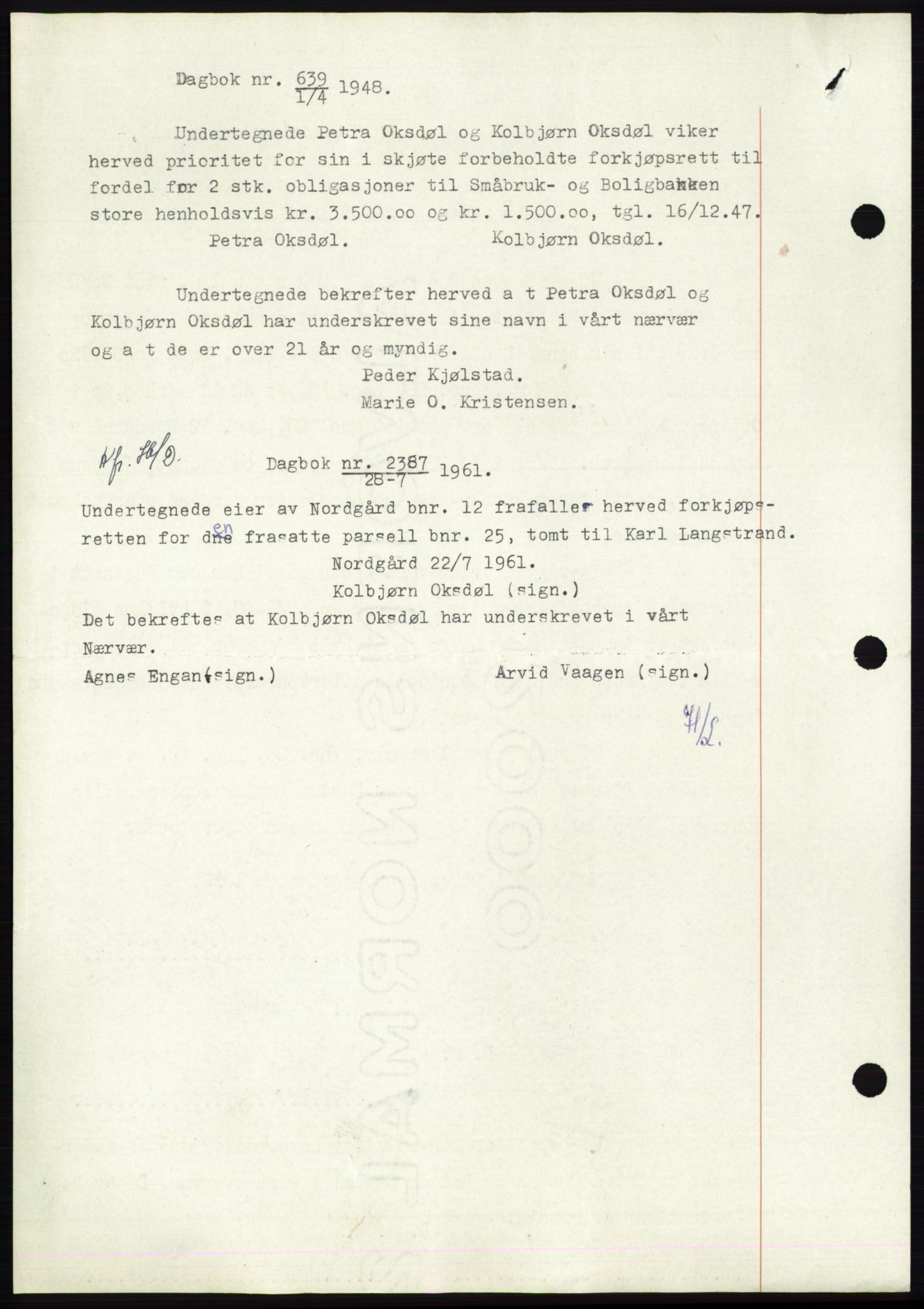 Namdal sorenskriveri, SAT/A-4133/1/2/2C: Pantebok nr. -, 1946-1947, Dagboknr: 639/1946