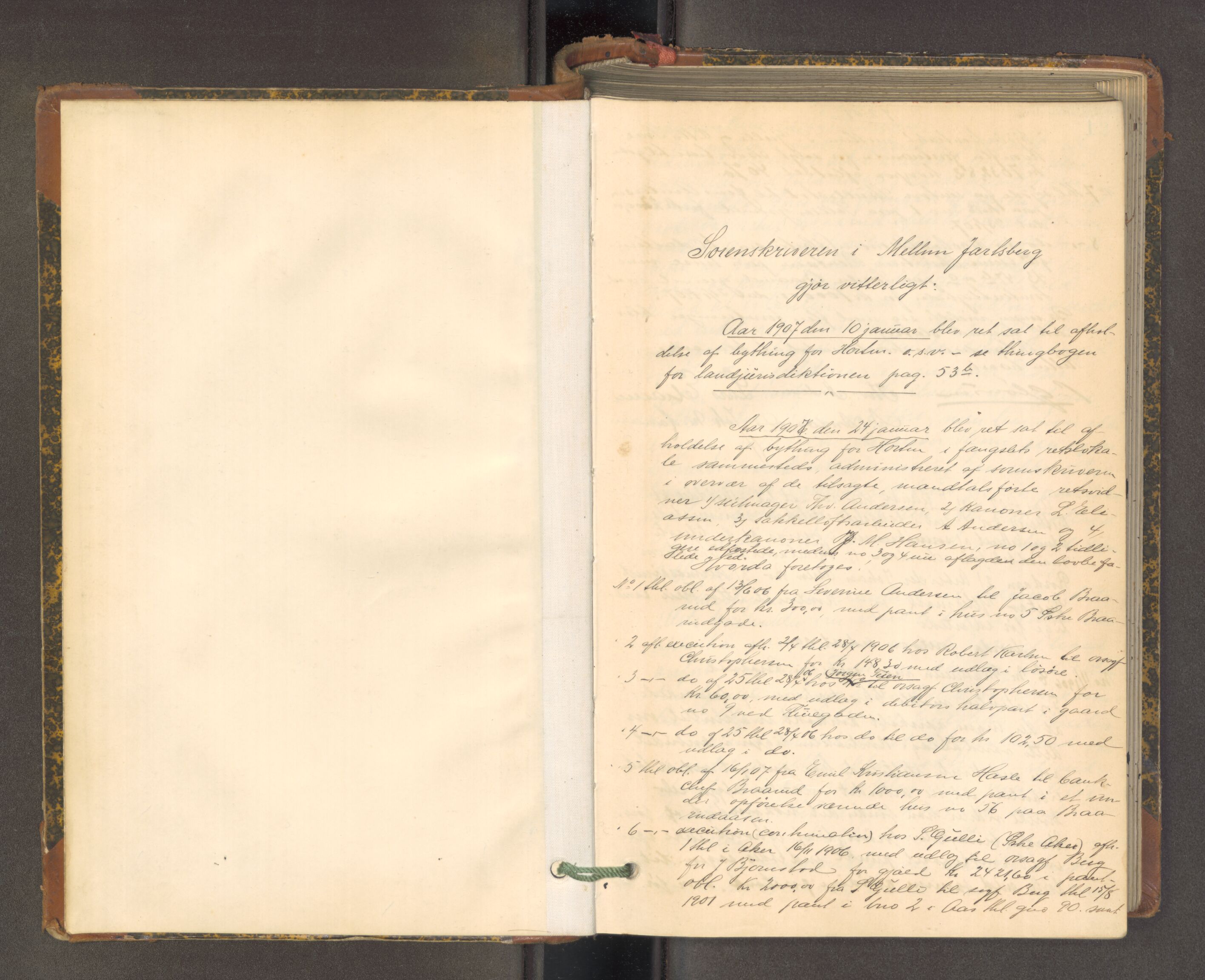 Mellom Jarlsberg sorenskriveri, AV/SAKO-A-132/F/Fa/Fab/L0001: Tingbok, Horten, 1907-1914