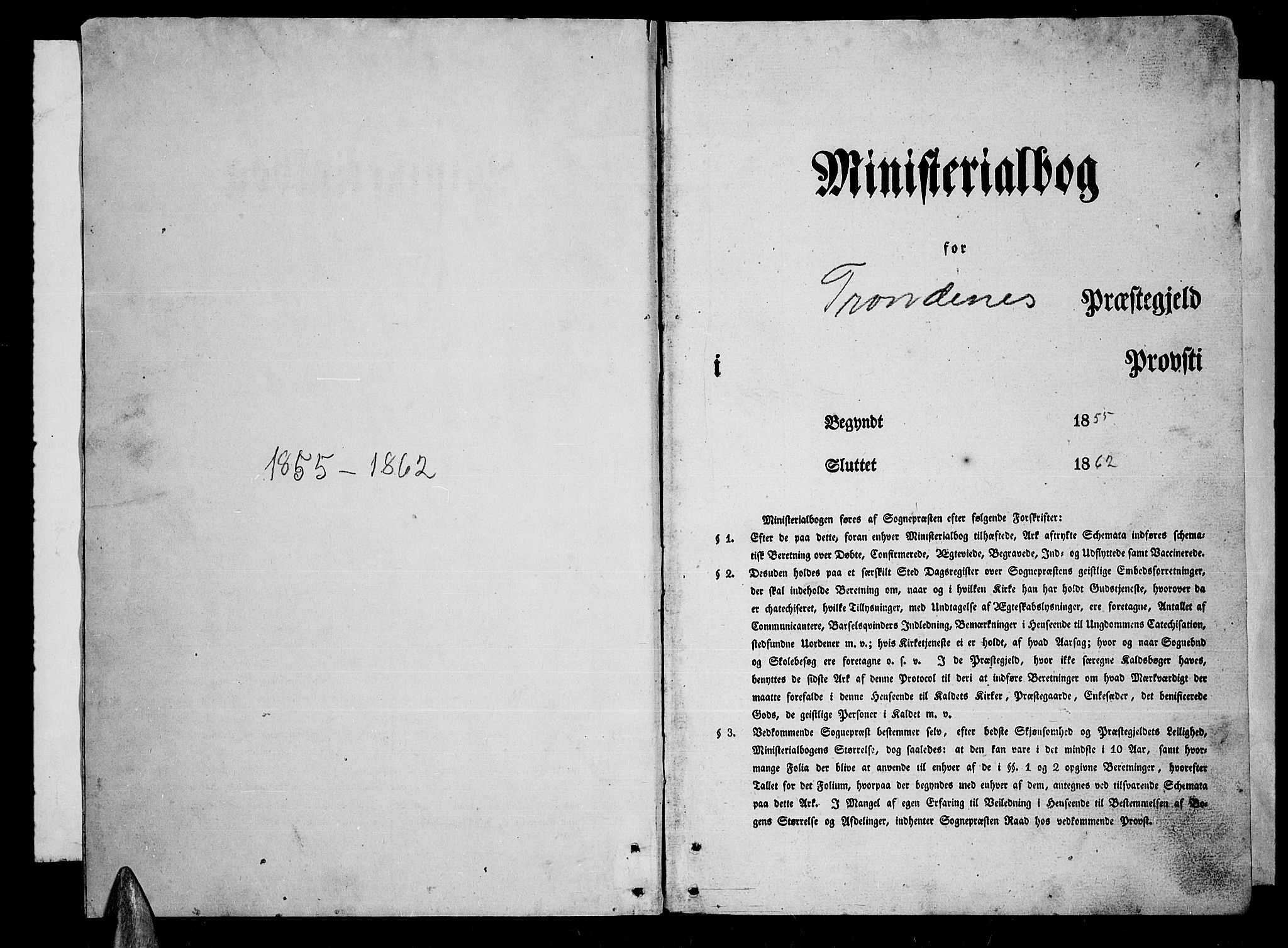 Trondenes sokneprestkontor, SATØ/S-1319/H/Hb/L0007klokker: Klokkerbok nr. 7, 1855-1862