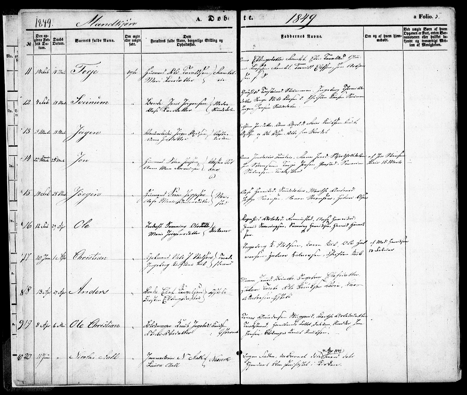 Holt sokneprestkontor, AV/SAK-1111-0021/F/Fa/L0008: Ministerialbok nr. A 8, 1849-1860, s. 5