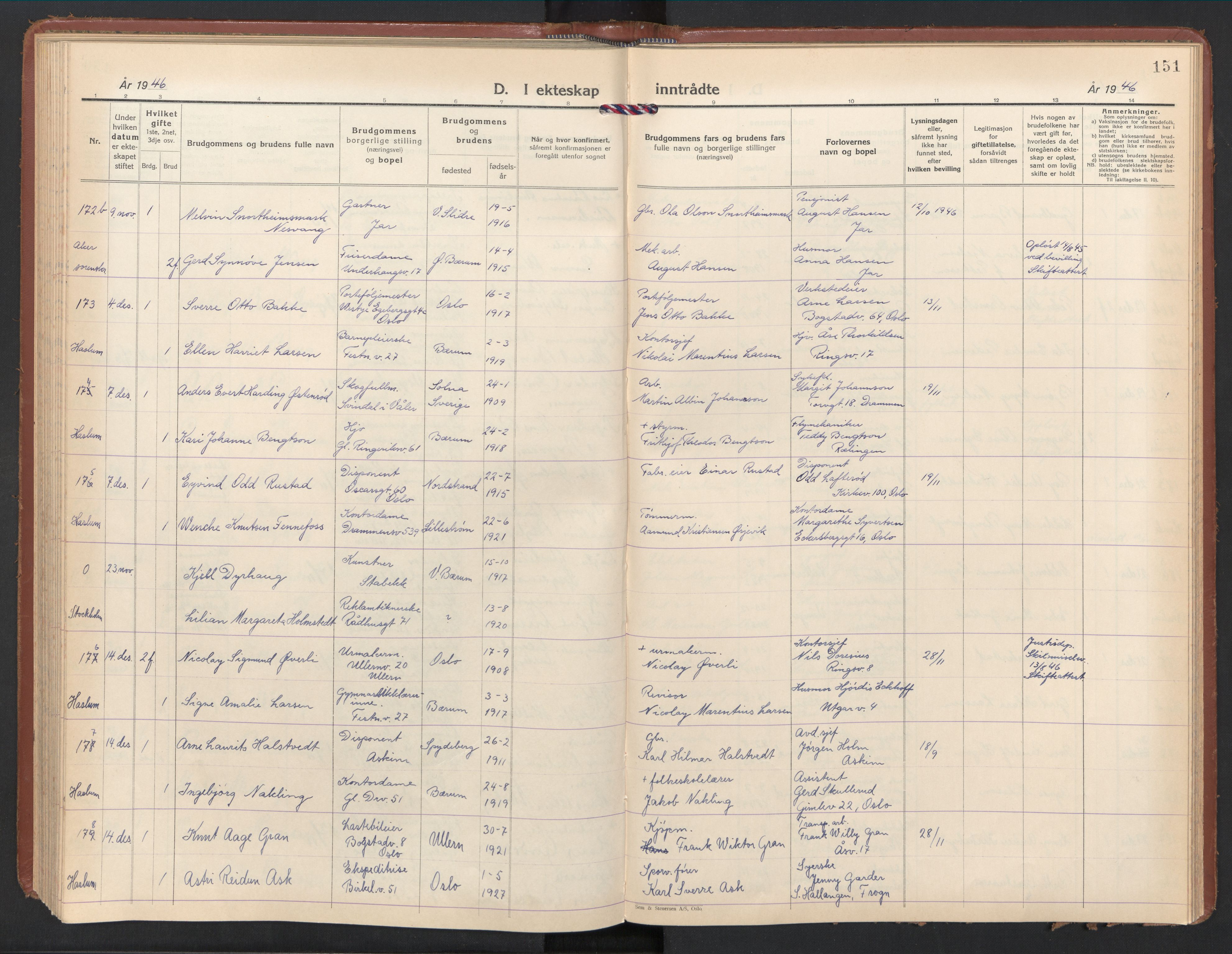 Østre Bærum prestekontor Kirkebøker, AV/SAO-A-10887/F/Fa/L0008: Ministerialbok nr. 8, 1940-1948, s. 151