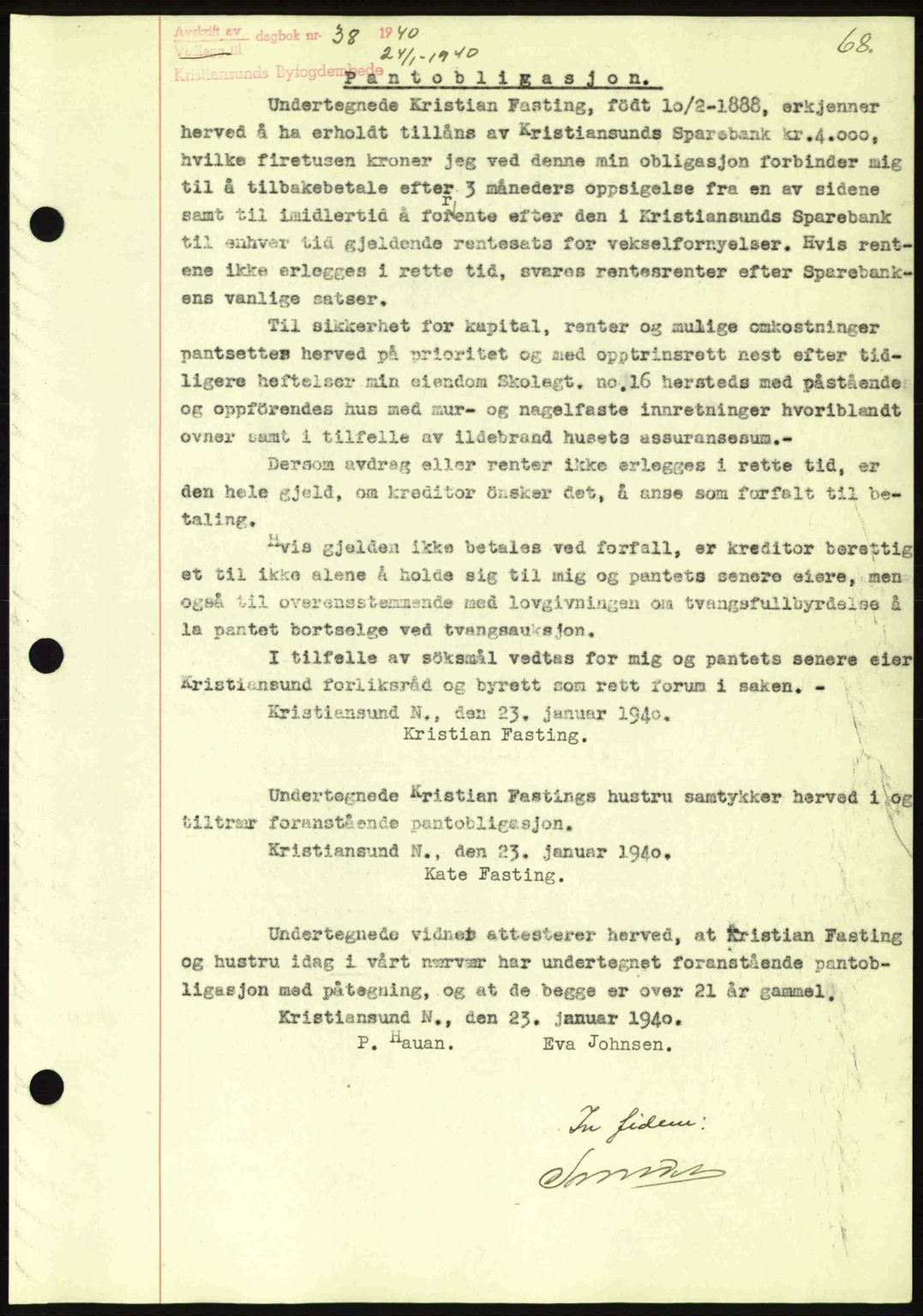 Kristiansund byfogd, SAT/A-4587/A/27: Pantebok nr. 33, 1939-1941, Dagboknr: 38/1940