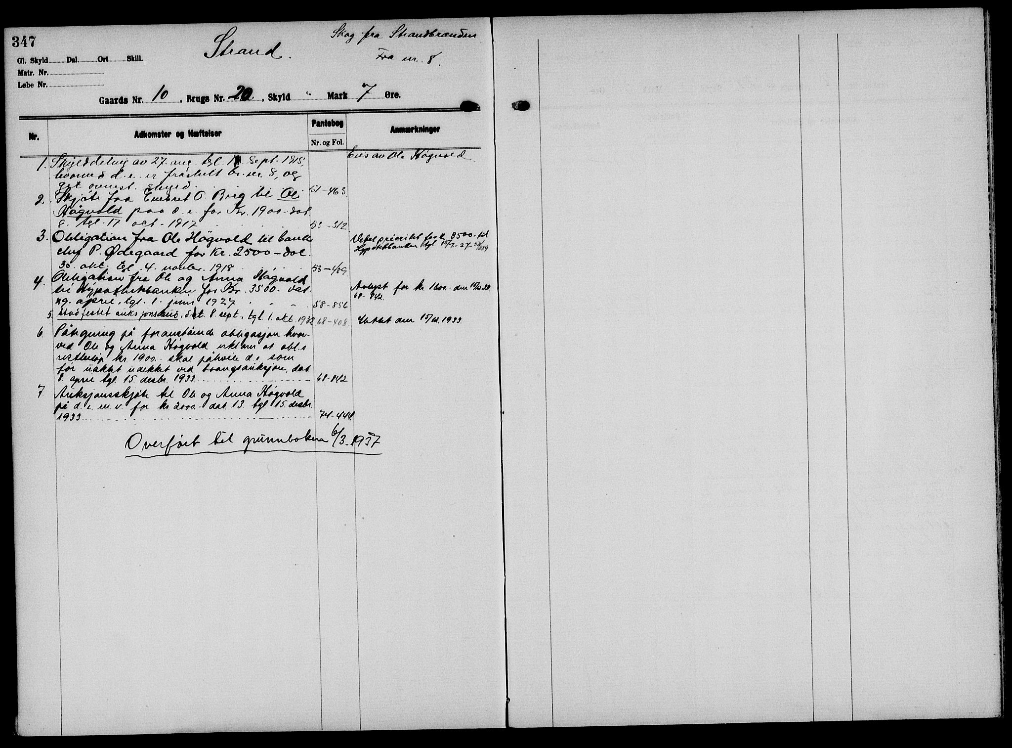 Solør tingrett, AV/SAH-TING-008/H/Ha/Hak/L0001: Panteregister nr. I, 1900-1935, s. 347