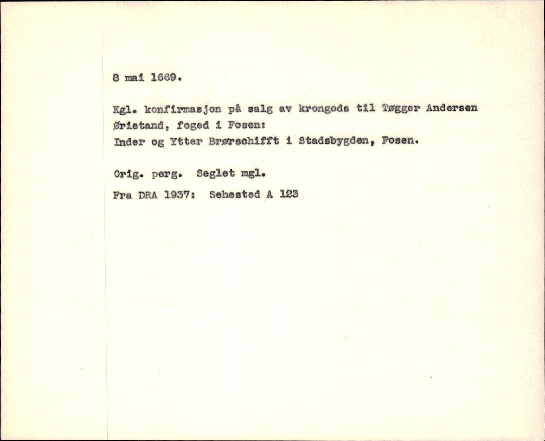 Riksarkivets diplomsamling, AV/RA-EA-5965/F35/F35f/L0001: Regestsedler: Diplomer fra DRA 1937 og 1996, s. 477