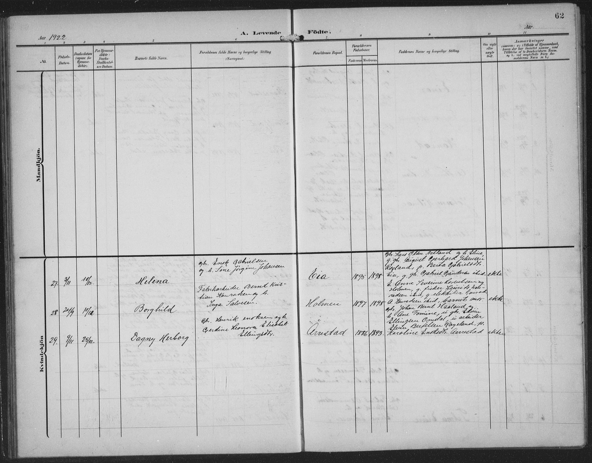 Sokndal sokneprestkontor, AV/SAST-A-101808: Klokkerbok nr. B 8, 1908-1934, s. 62