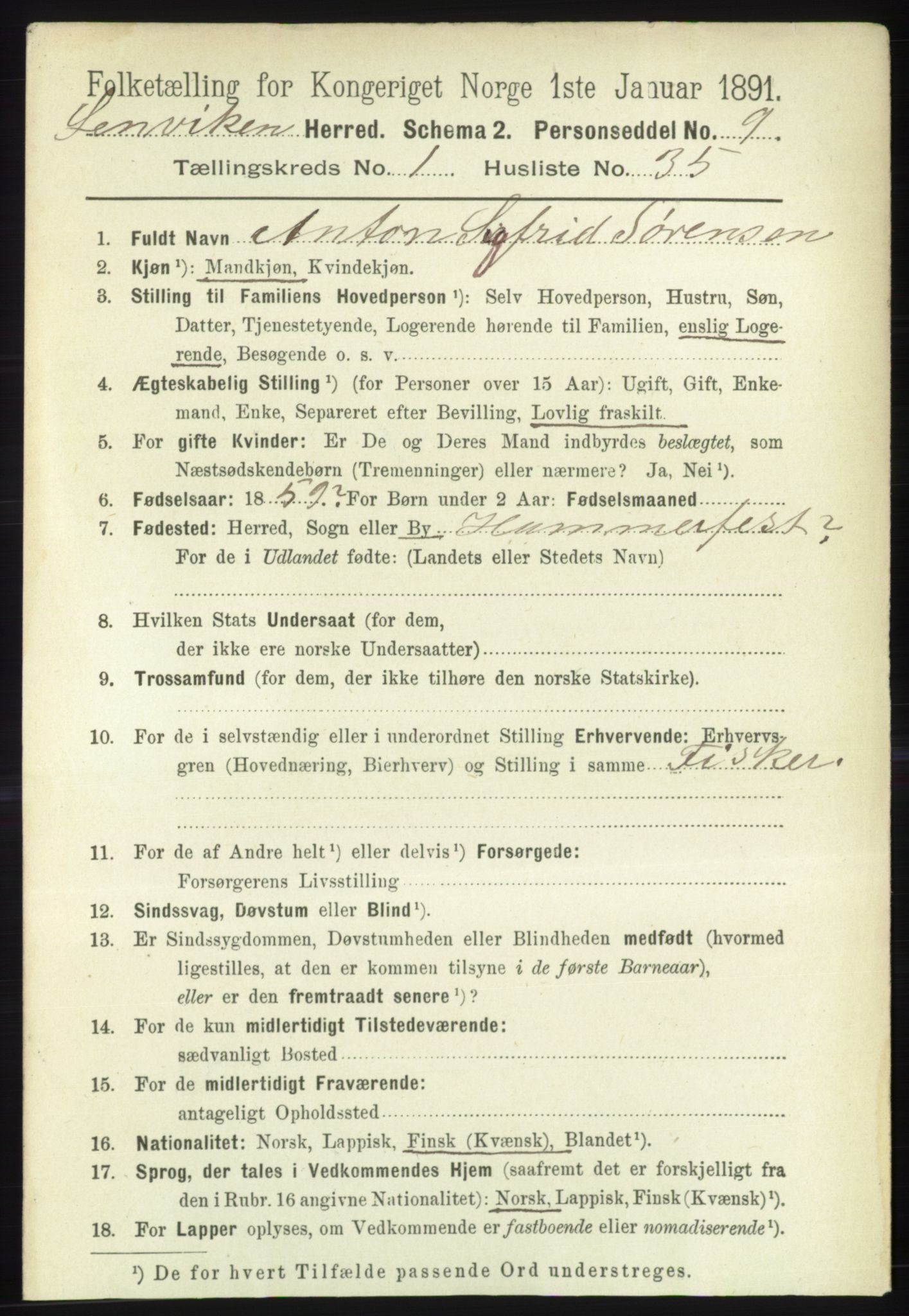RA, Folketelling 1891 for 1931 Lenvik herred, 1891, s. 339