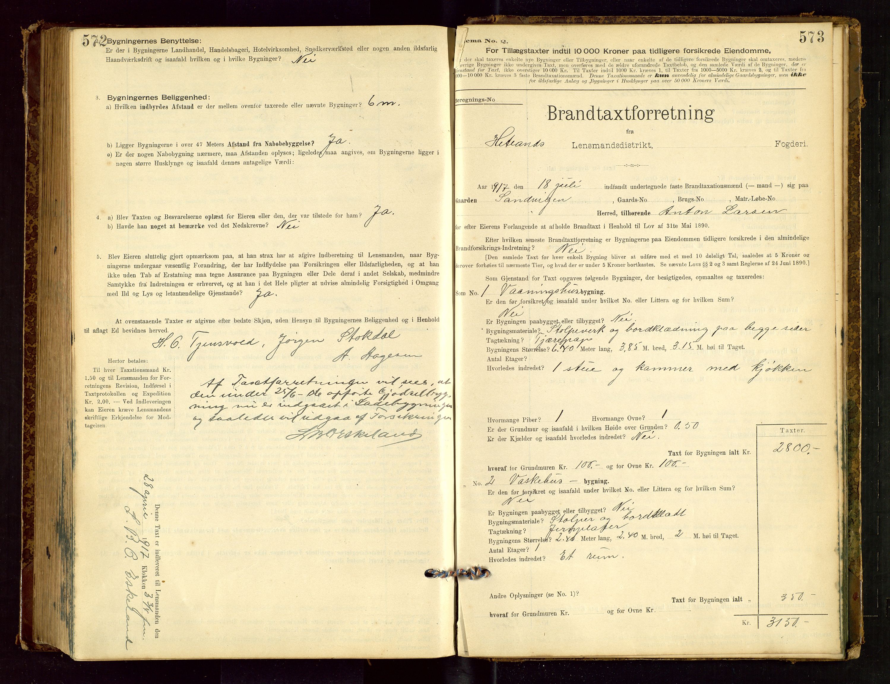 Hetland lensmannskontor, AV/SAST-A-100101/Gob/L0001: "Brandtaxationsprotokol", 1895-1918, s. 572-573