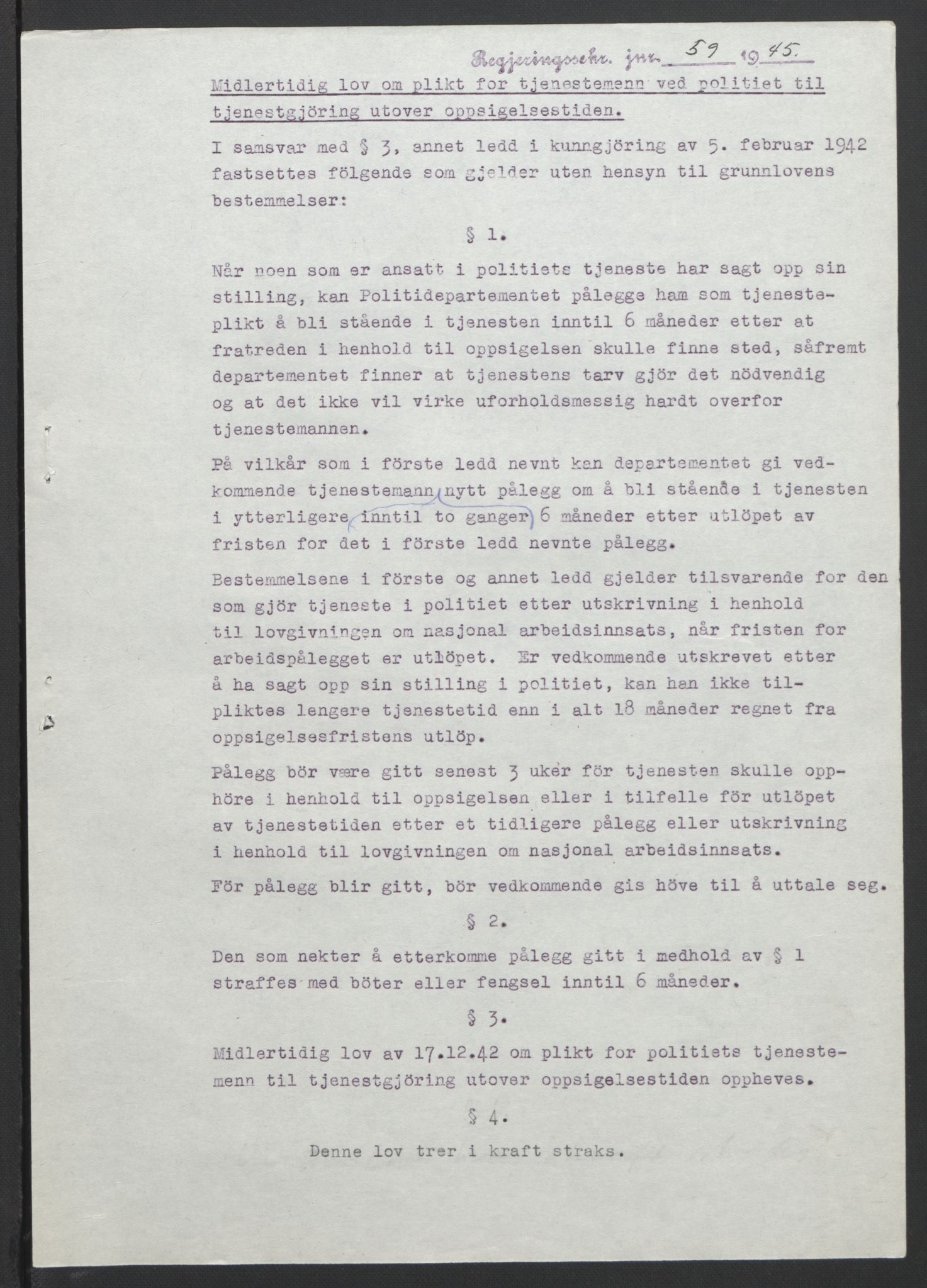 NS-administrasjonen 1940-1945 (Statsrådsekretariatet, de kommisariske statsråder mm), AV/RA-S-4279/D/Db/L0101/0001: -- / Lover og vedtak, 1945, s. 123