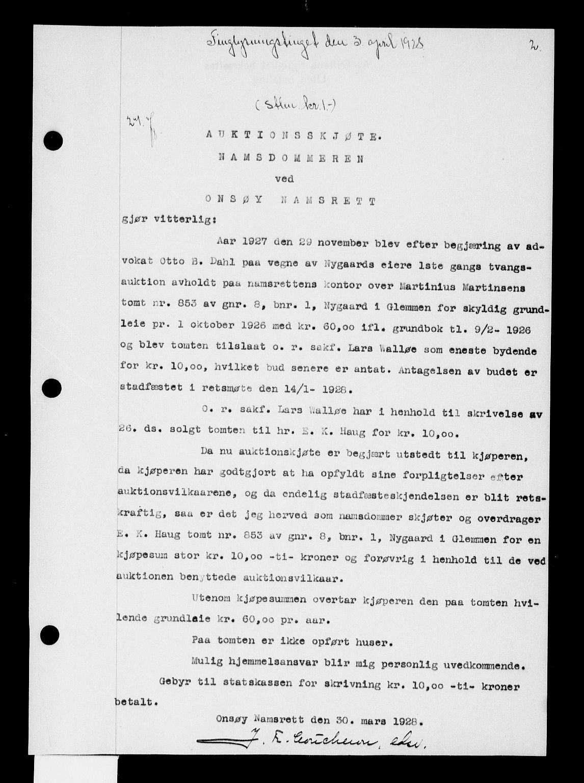 Onsøy sorenskriveri, SAO/A-10474/G/Ga/Gaa/L0060: Pantebok nr. I 60, 1928-1928, s. 2