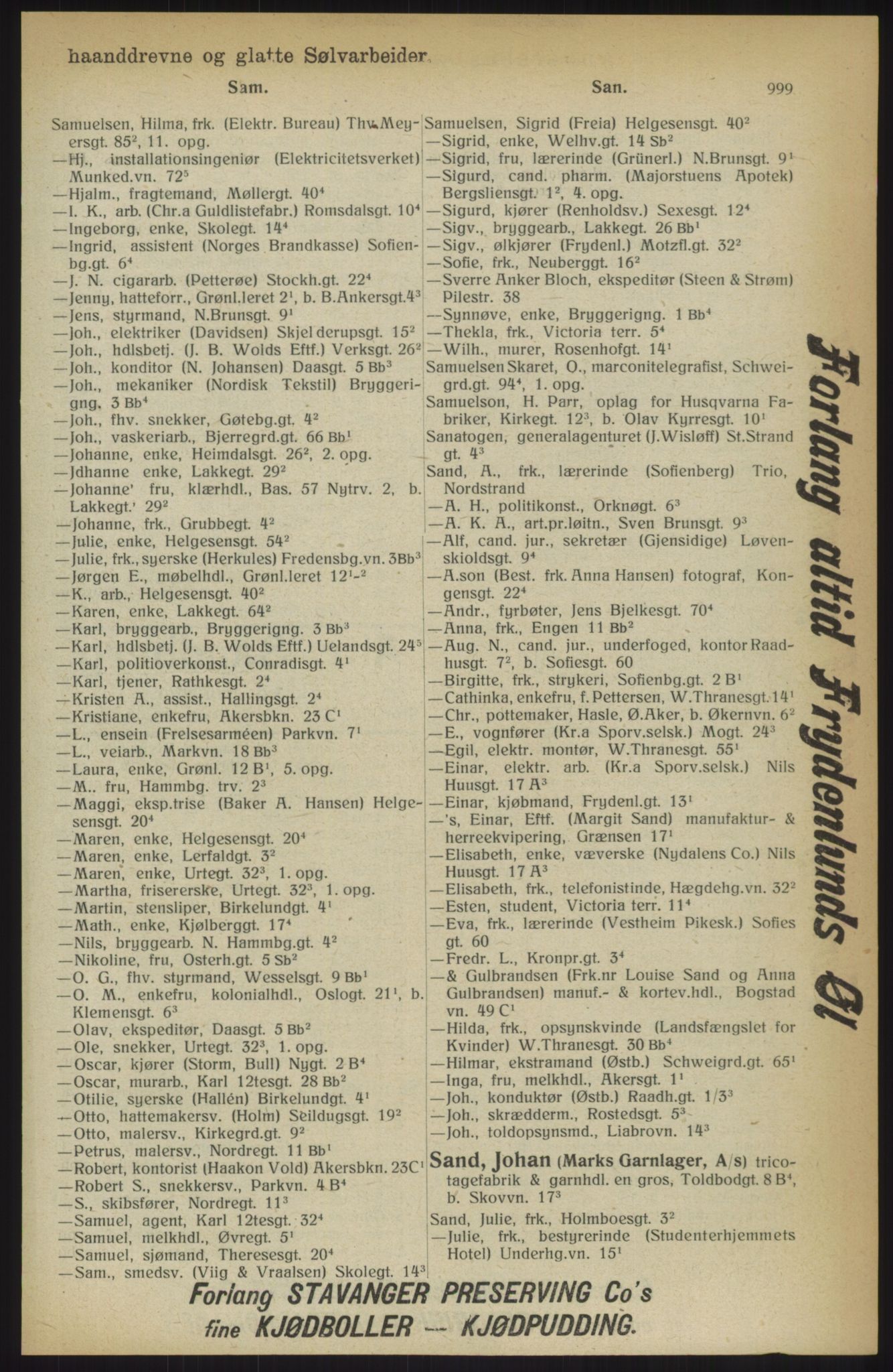 Kristiania/Oslo adressebok, PUBL/-, 1914, s. 999