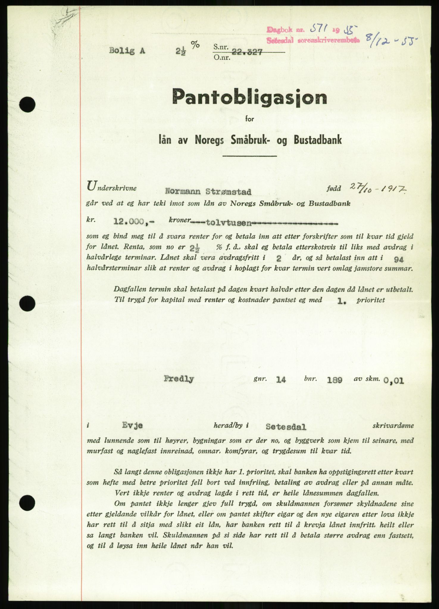 Setesdal sorenskriveri, SAK/1221-0011/G/Gb/L0052: Pantebok nr. B 40, 1954-1955, Dagboknr: 511/1955