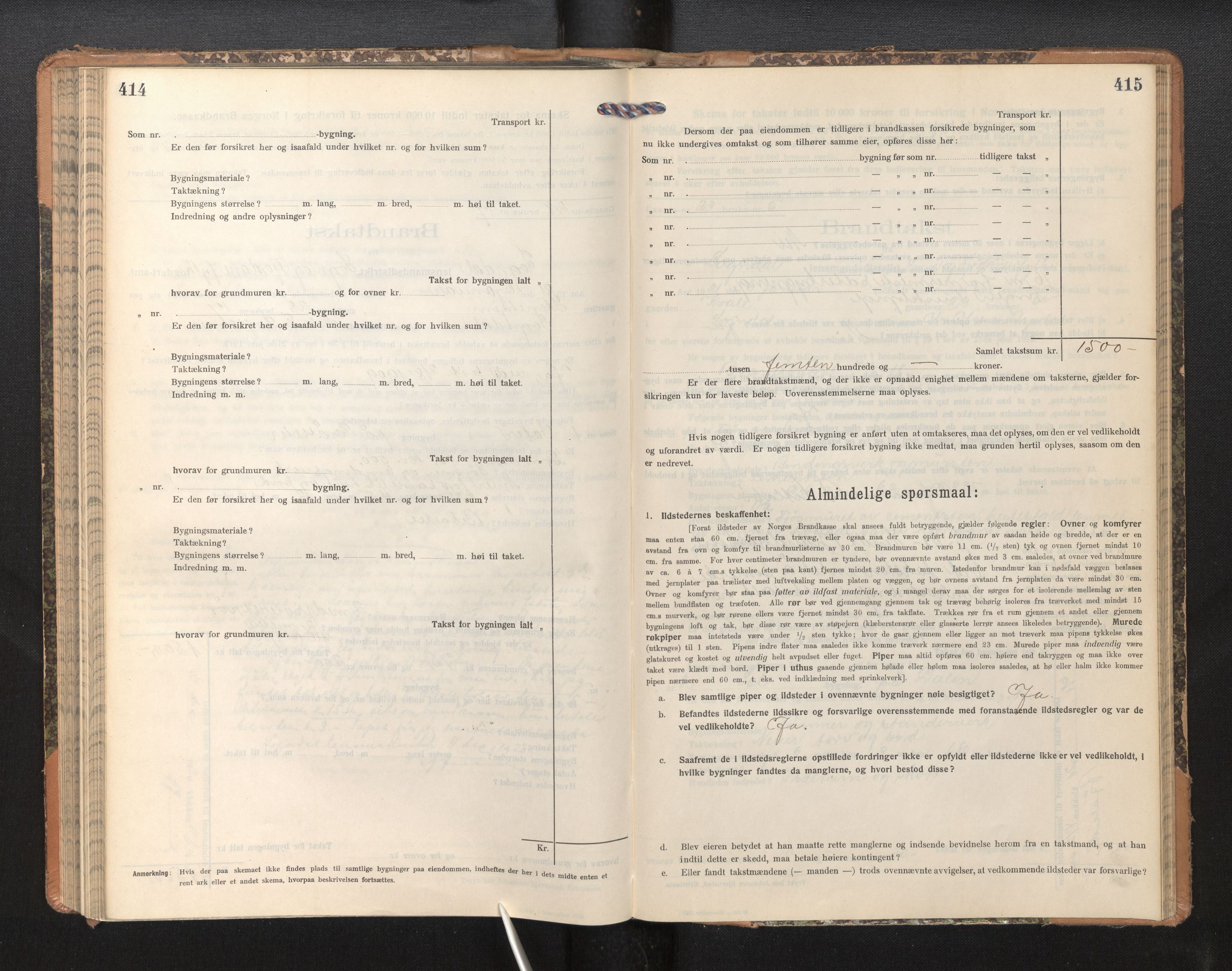 Lensmannen i Sogndal, SAB/A-29901/0012/L0011: Branntakstprotokoll, skjematakst, 1914-1922, s. 414-415