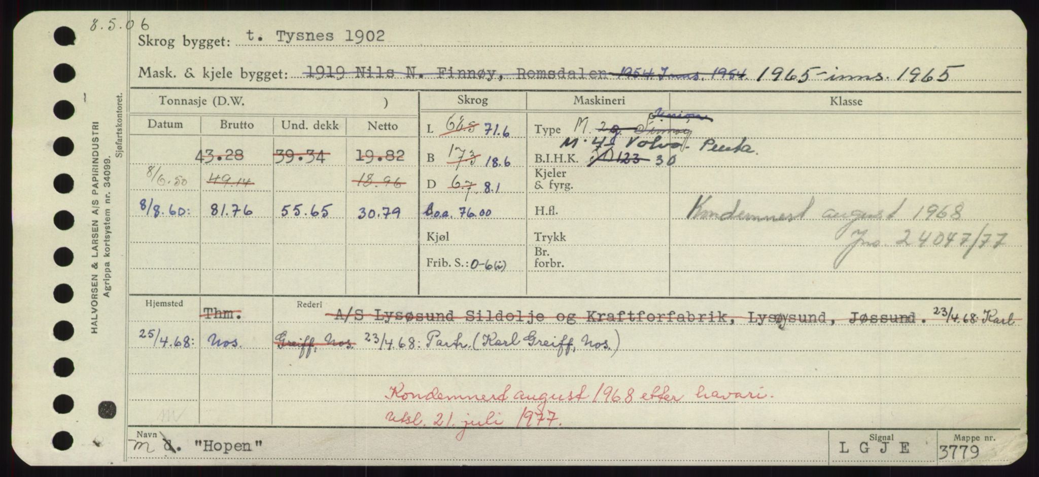 Sjøfartsdirektoratet med forløpere, Skipsmålingen, RA/S-1627/H/Hd/L0017: Fartøy, Holi-Hå, s. 57