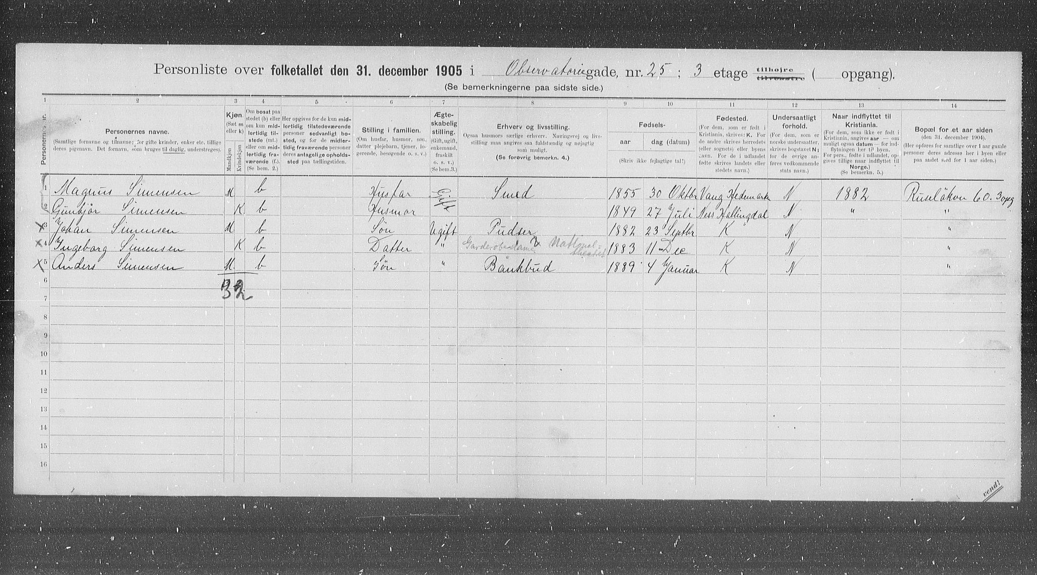 OBA, Kommunal folketelling 31.12.1905 for Kristiania kjøpstad, 1905, s. 39186