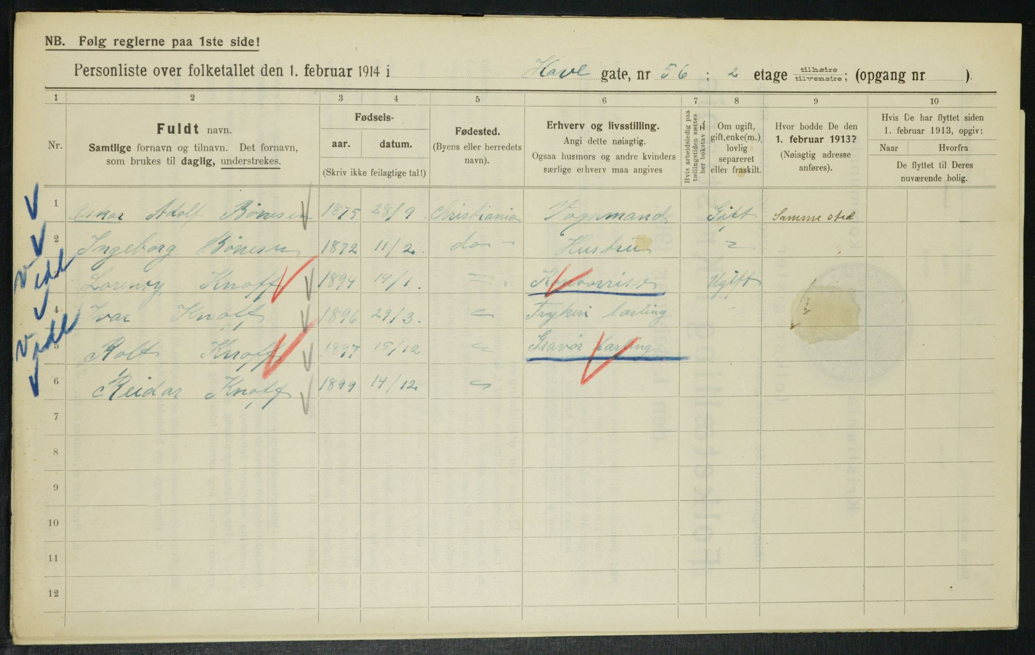 OBA, Kommunal folketelling 1.2.1914 for Kristiania, 1914, s. 34058