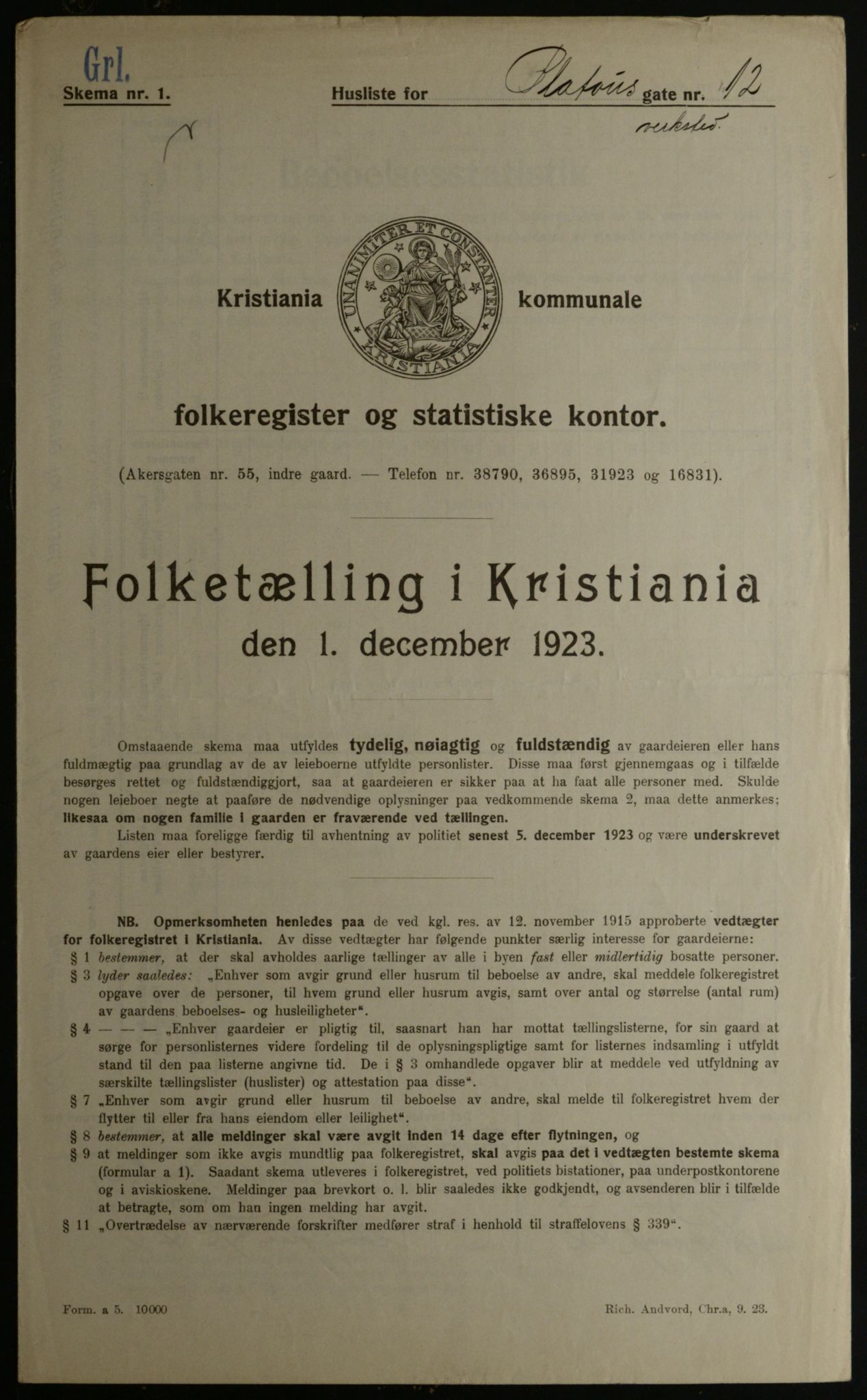 OBA, Kommunal folketelling 1.12.1923 for Kristiania, 1923, s. 88825