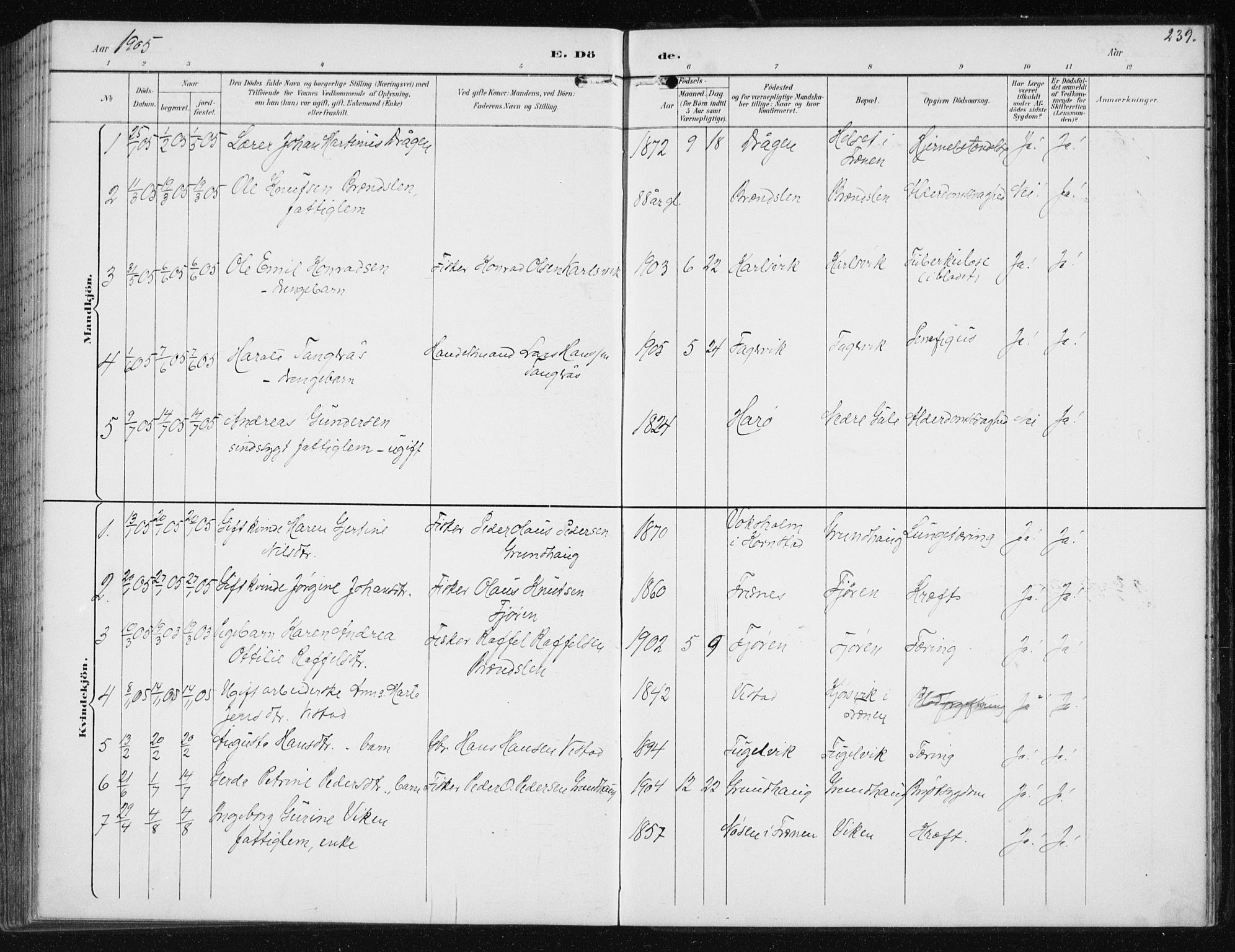 Ministerialprotokoller, klokkerbøker og fødselsregistre - Møre og Romsdal, SAT/A-1454/566/L0773: Klokkerbok nr. 566C02, 1892-1909, s. 239