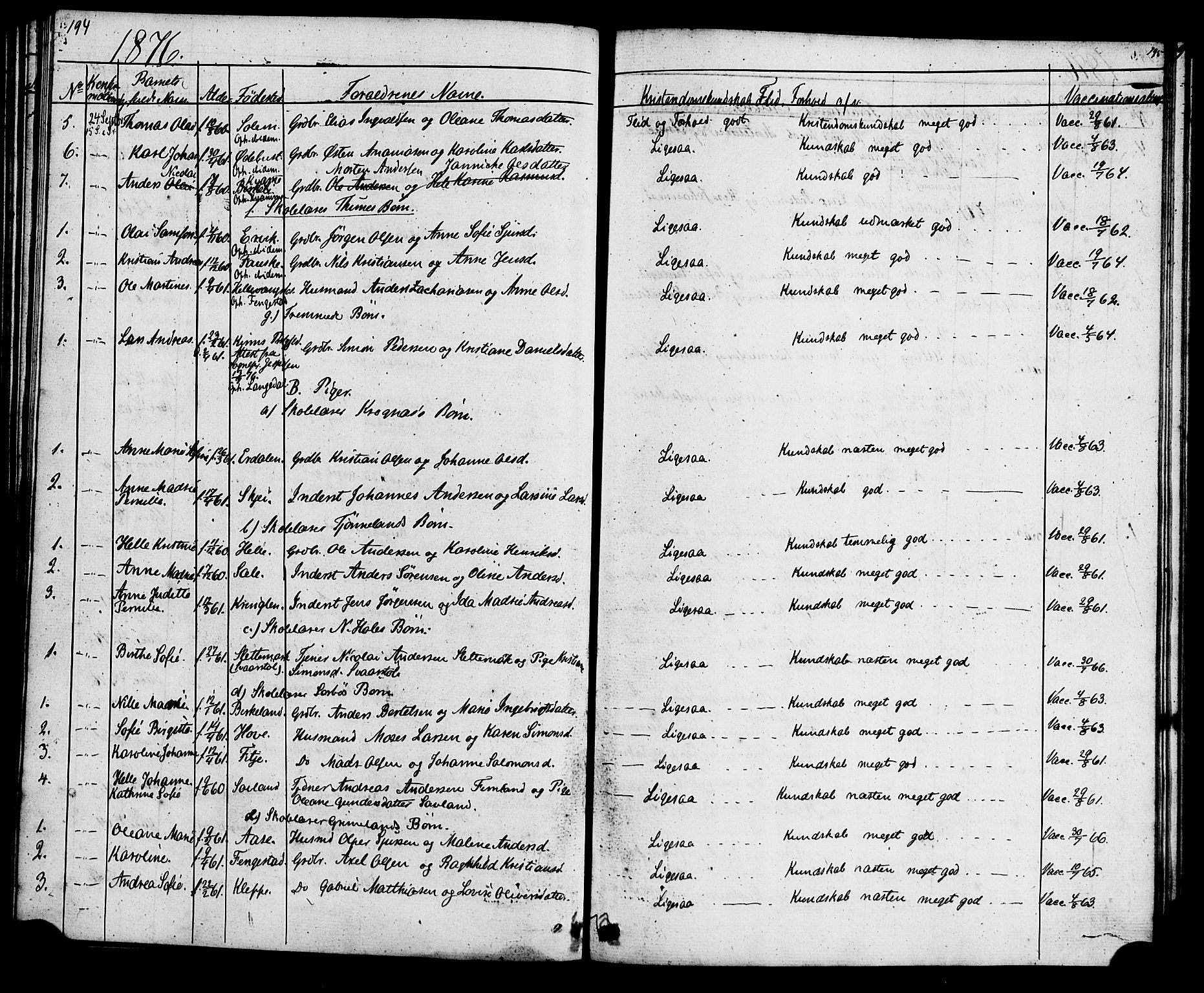 Førde sokneprestembete, AV/SAB-A-79901: Residerende kapellans bok nr. A 1, 1870-1881, s. 194-195