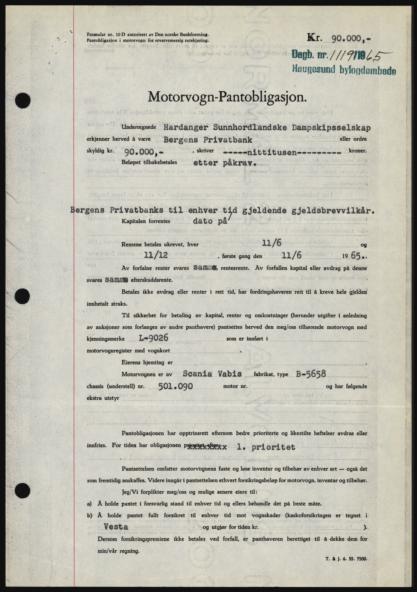 Haugesund tingrett, SAST/A-101415/01/II/IIC/L0053: Pantebok nr. B 53, 1965-1965, Dagboknr: 1119/1965
